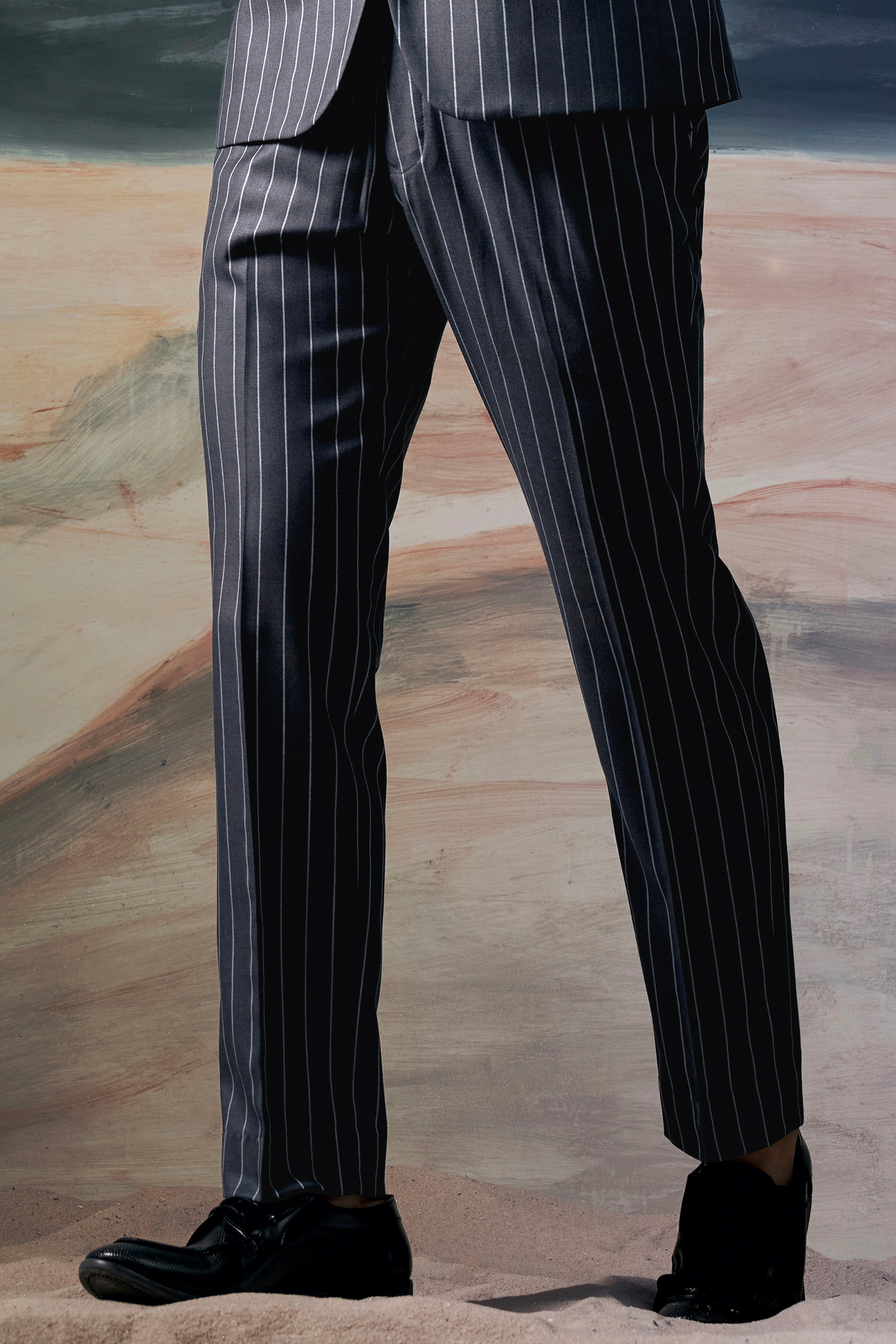 Piano Gray Striped Wool Blend Stretchable Waistband Pant