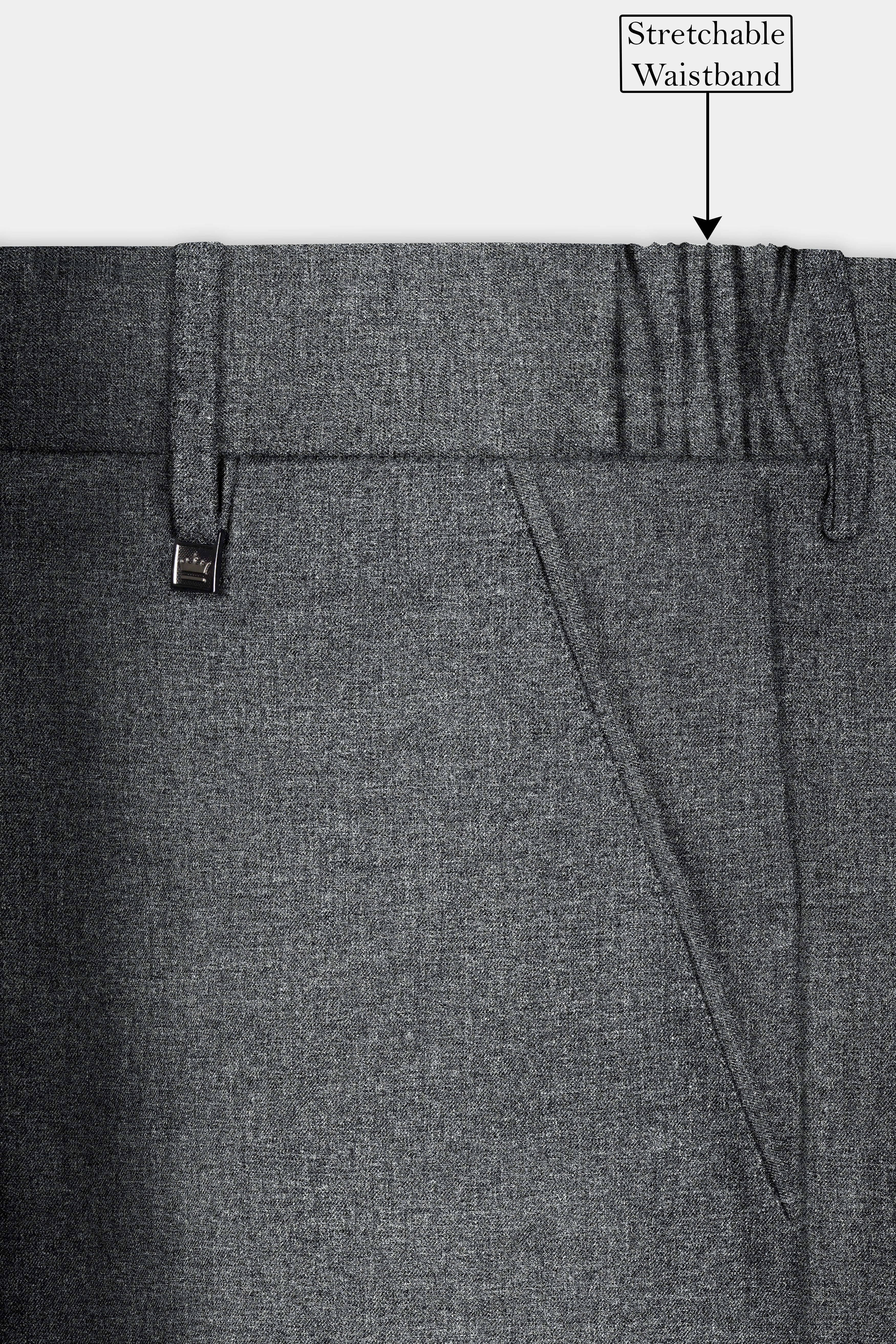 Vampire Gray Textured Wool Blend Flannel Stretchable Waistband Pant