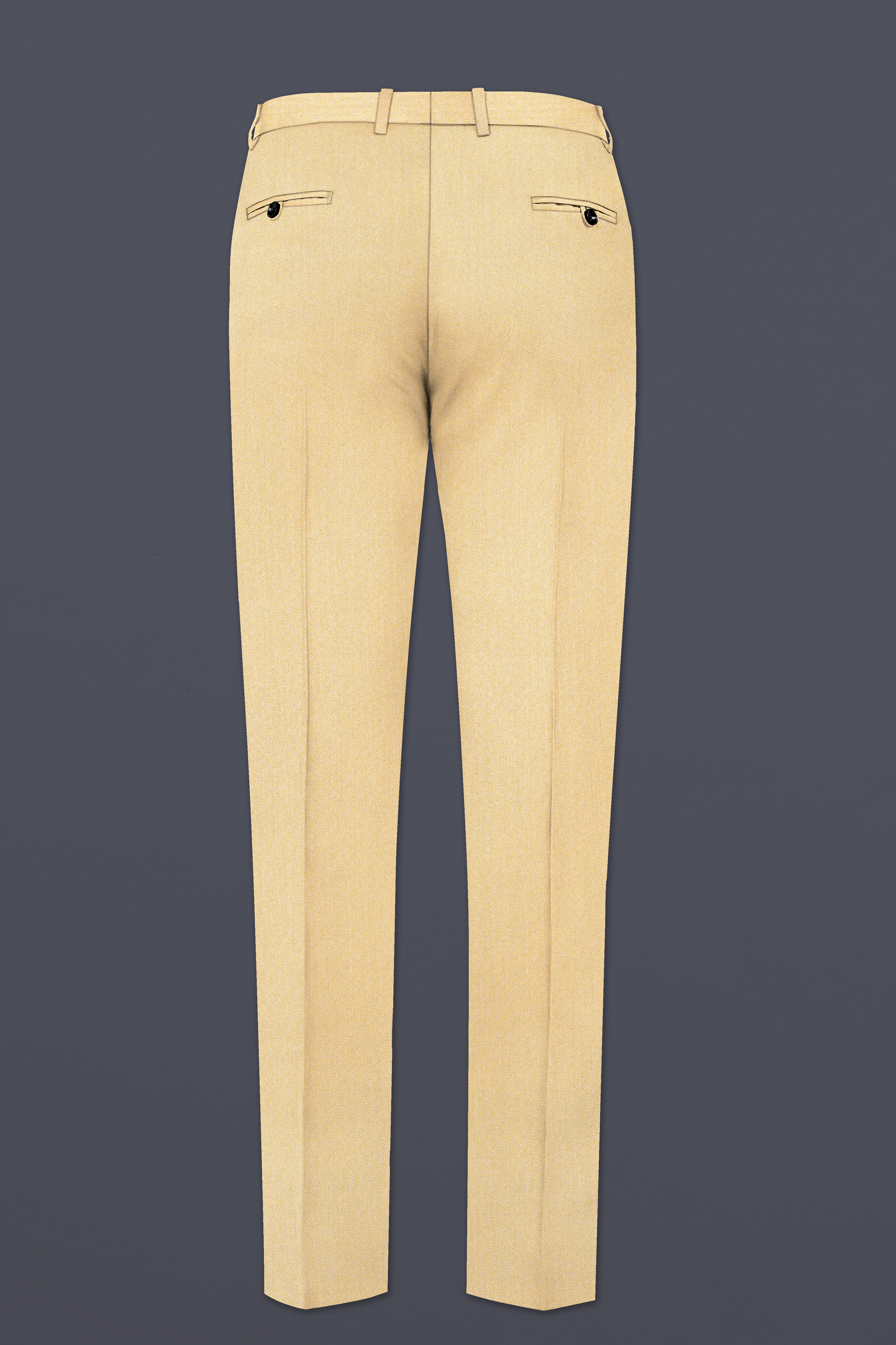 Marzipan Cream Textured Wool Blend Stretchable Waistband Pant