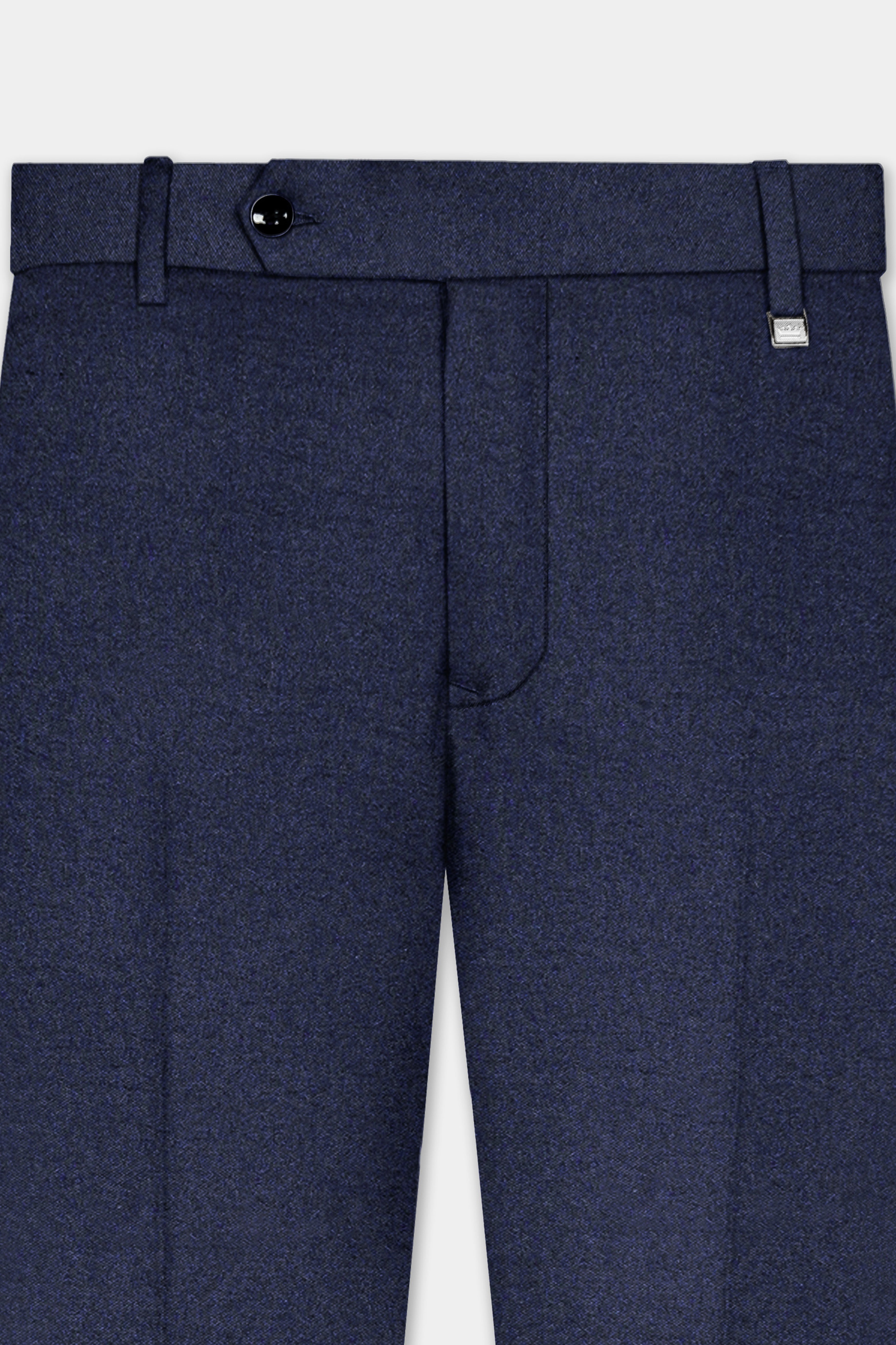 Thunder Blue Solid Wool Blend Stretchable Waistband Pant