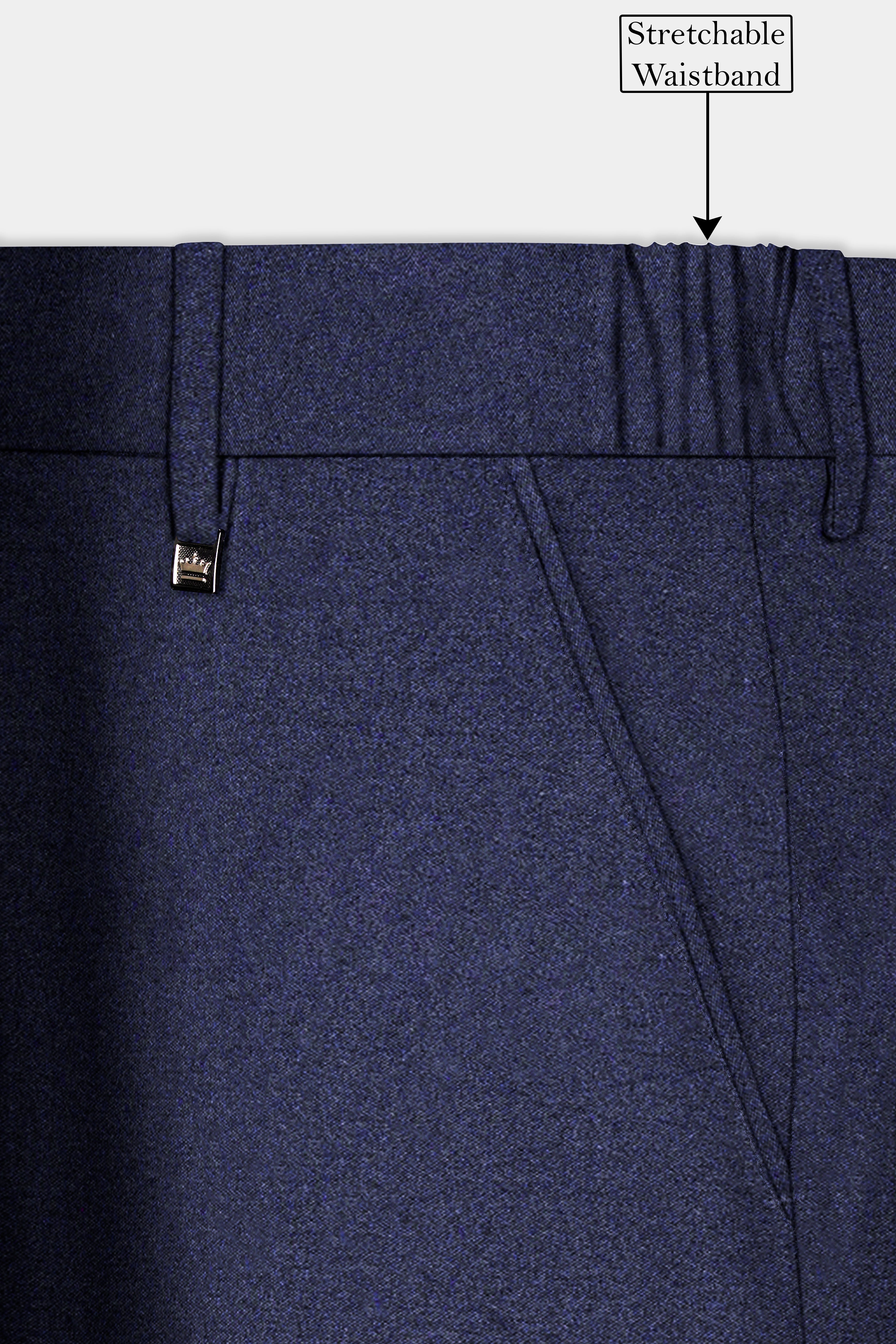 Thunder Blue Solid Wool Blend Stretchable Waistband Pant