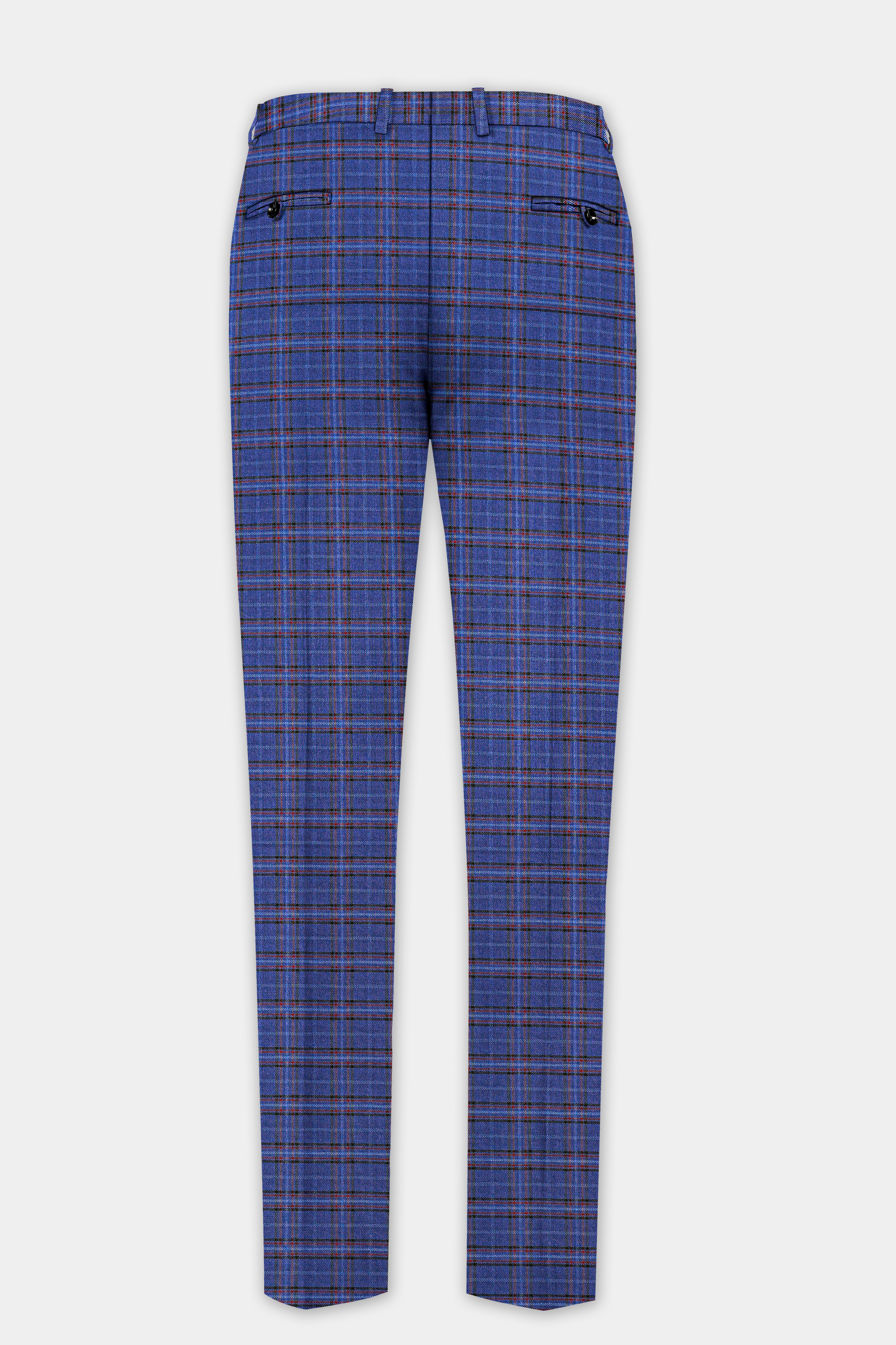 Zodiac Blue Plaid Wool Blend Stretchable Waistband Pant