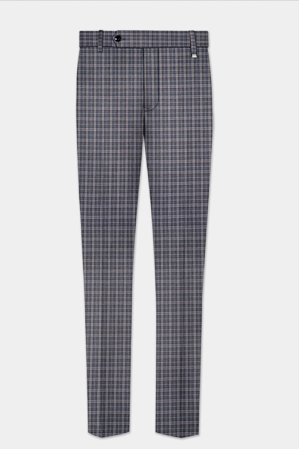 Smokey Gray Plaid Wool Blend Stretchable Waistband Pant