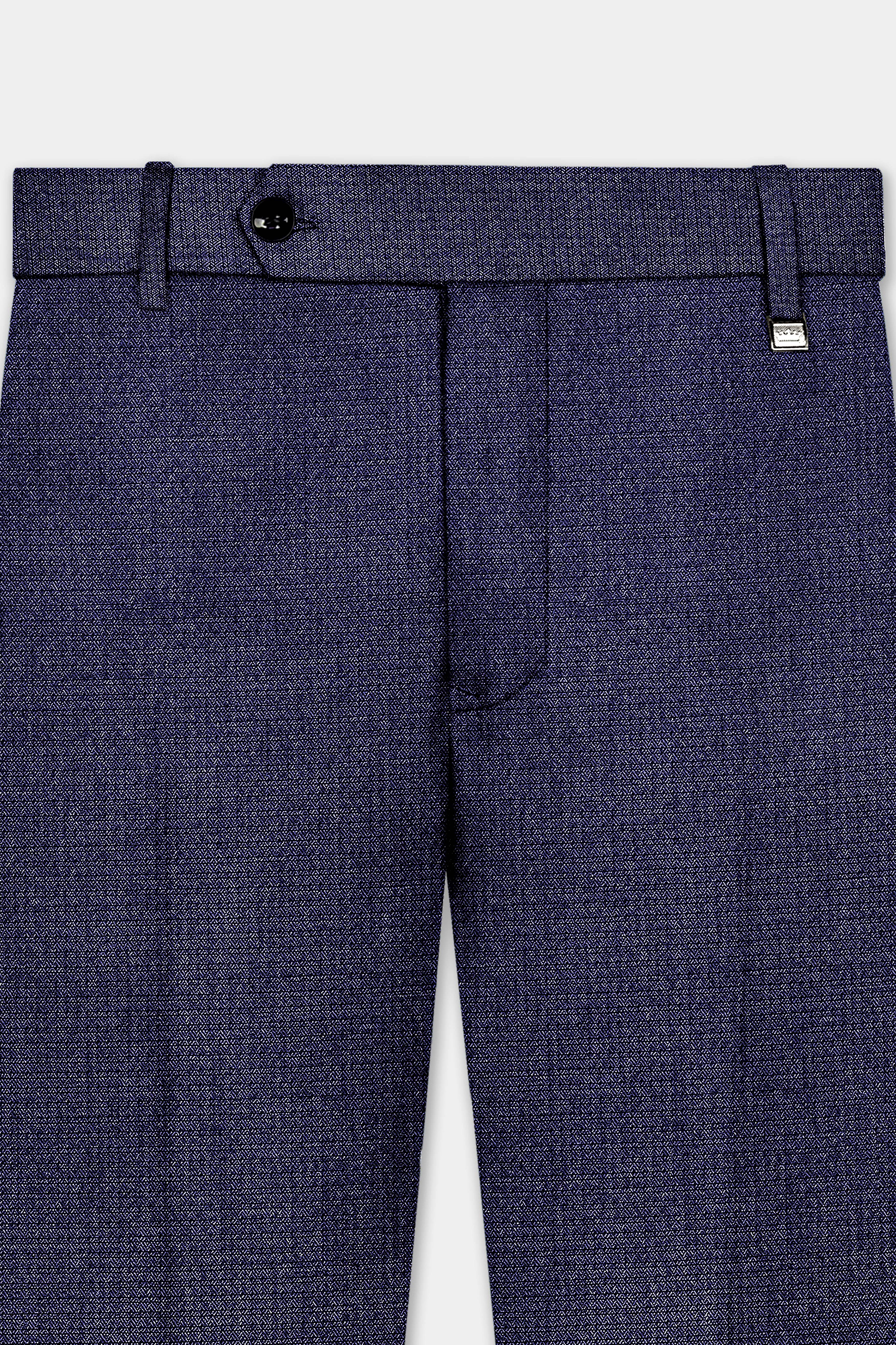 Big Stone Blue Textured Wool Blend Stretchable Waistband Pant