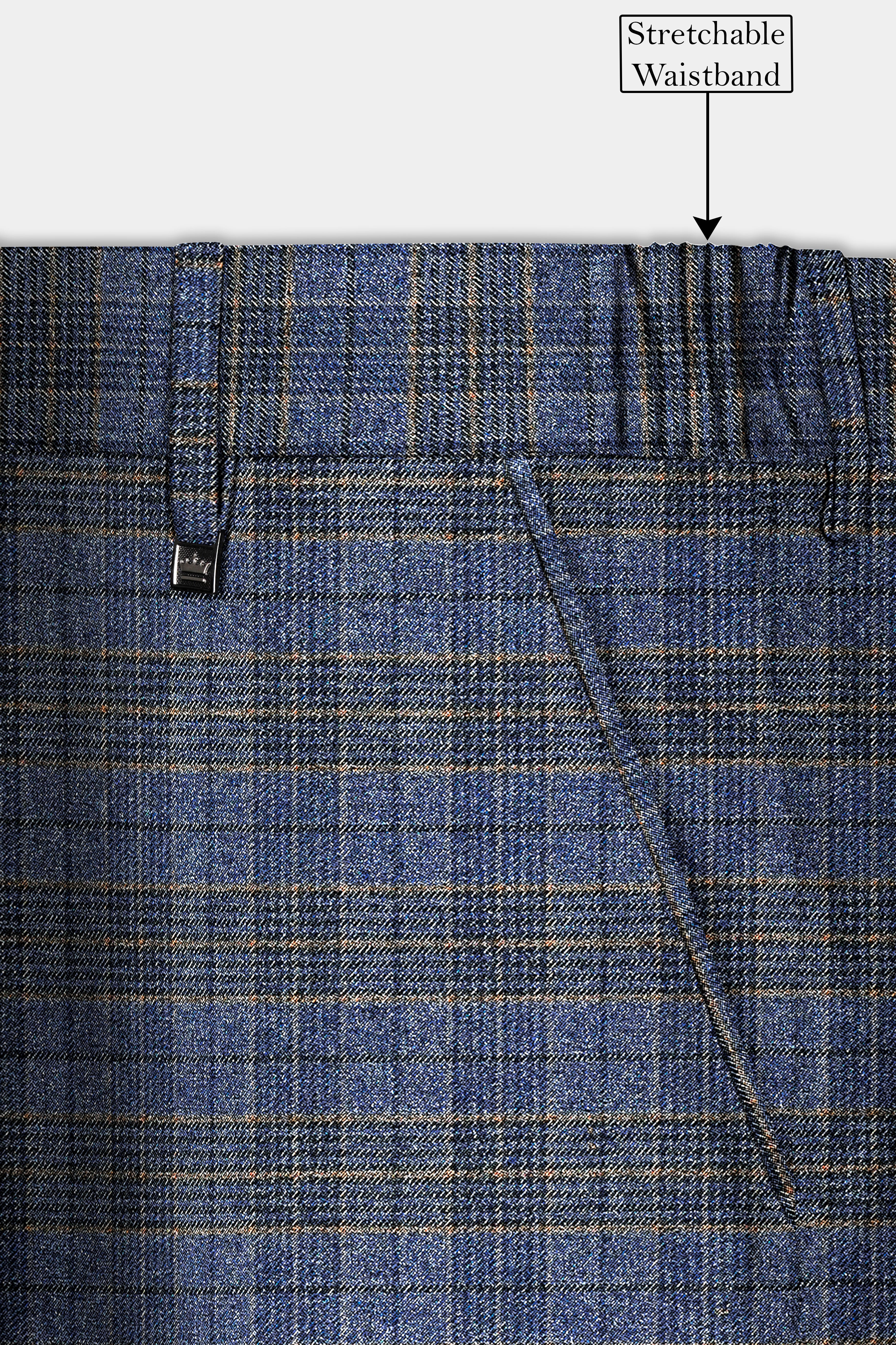 Dianne Blue Plaid Wool Blend Stretchable Waistband Pant