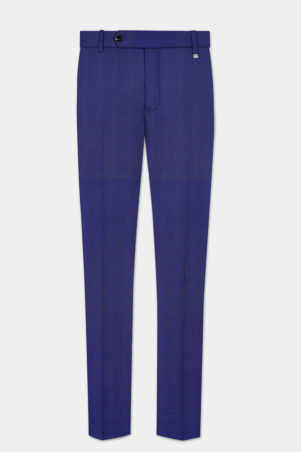 Martinique Blue Plaid Wool Blend Stretchable Waistband Pant