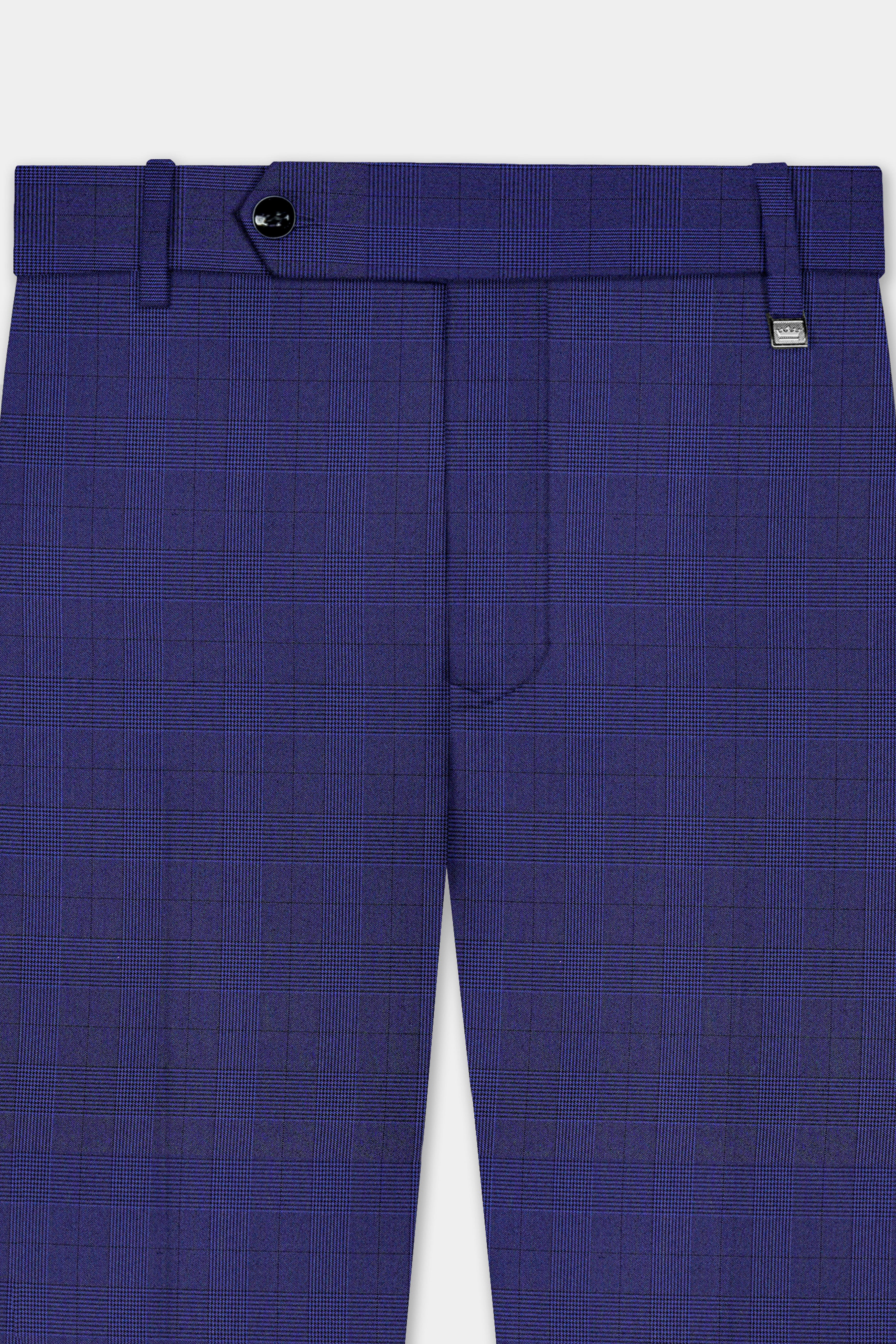 Martinique Blue Plaid Wool Blend Stretchable Waistband Pant