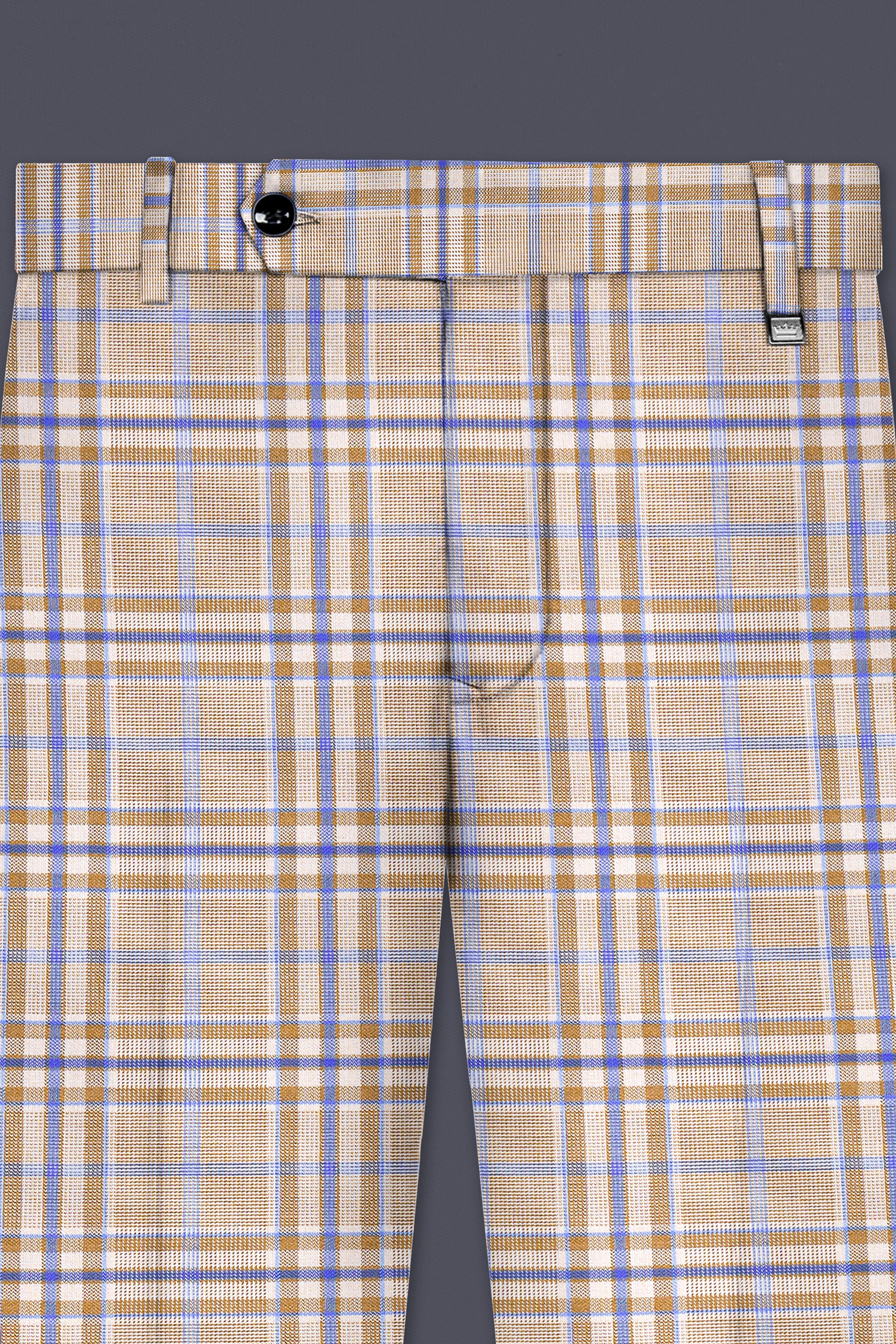 Orchid Cream And Wild Blue Plaid Wool Rich Stretchable Waistband Pant