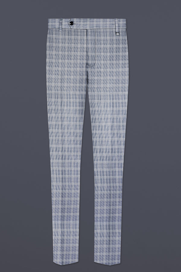 Mountain Mist Blue Plaid Wool Rich Stretchable Waistband Pant