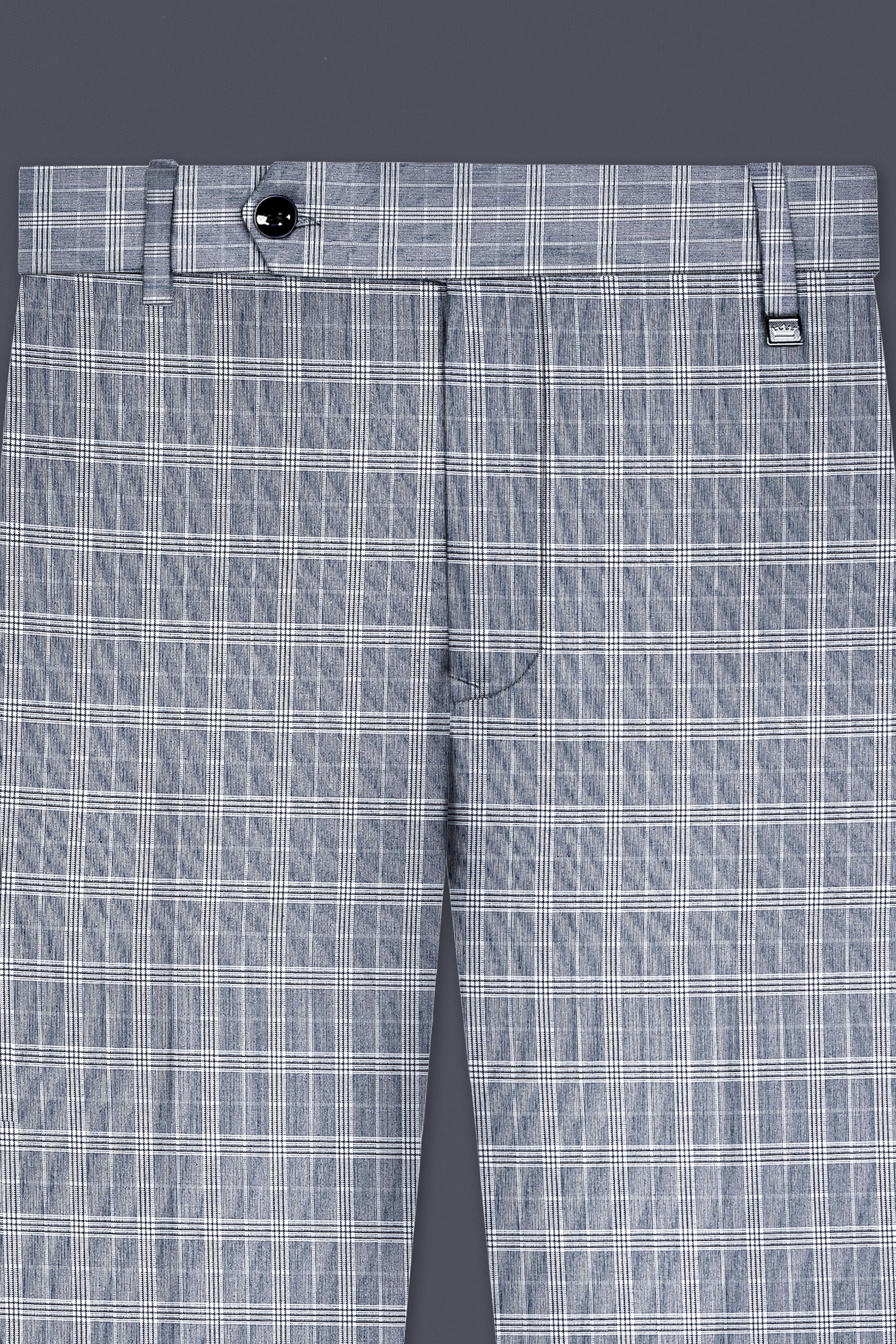 Mountain Mist Blue Plaid Wool Rich Stretchable Waistband Pant