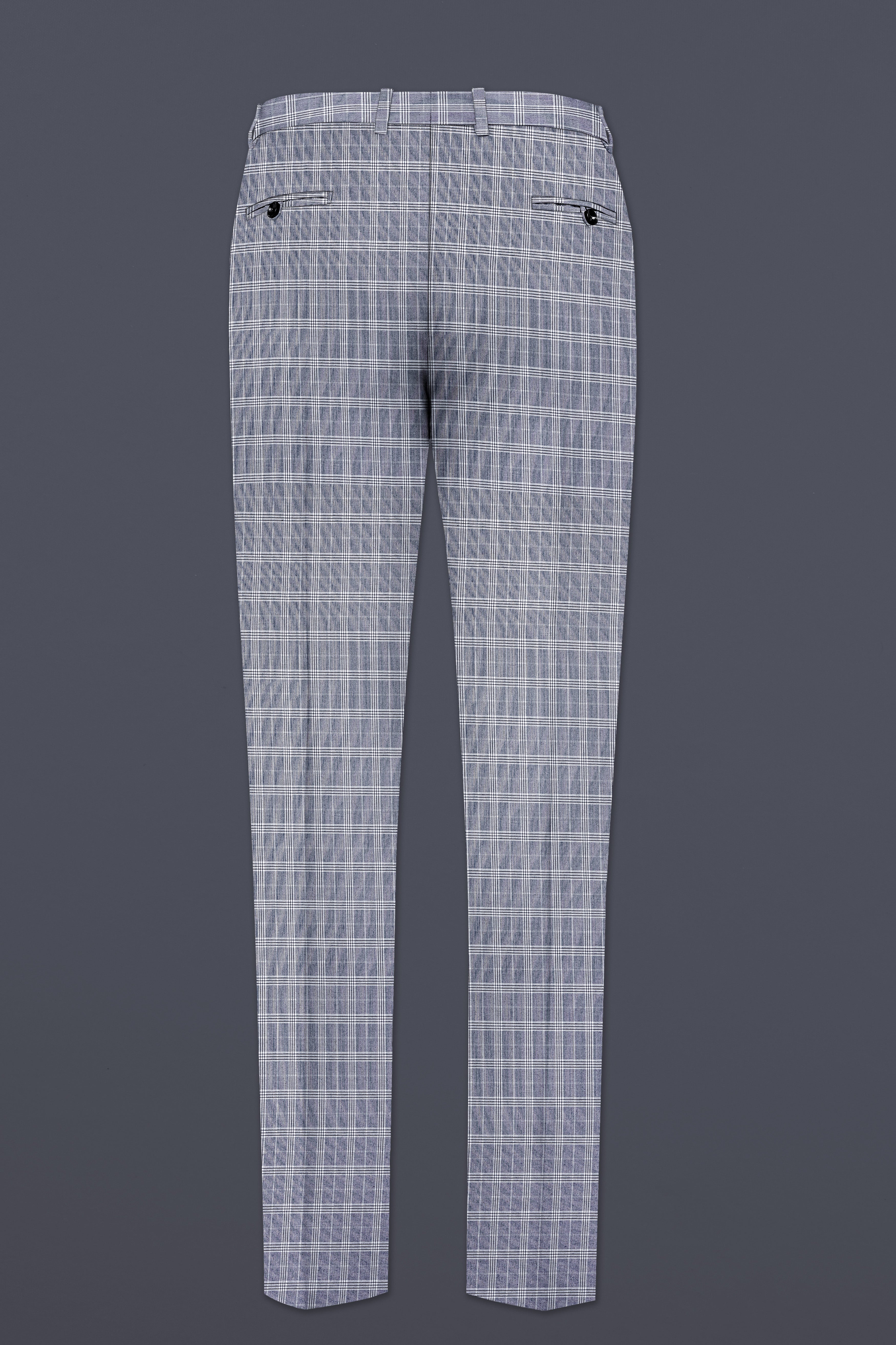 Mountain Mist Blue Plaid Wool Rich Stretchable Waistband Pant