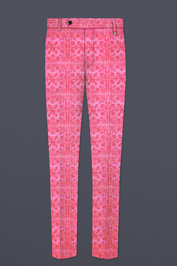 Thulian Pink Prints Cotton Stretchable Waistband Pant