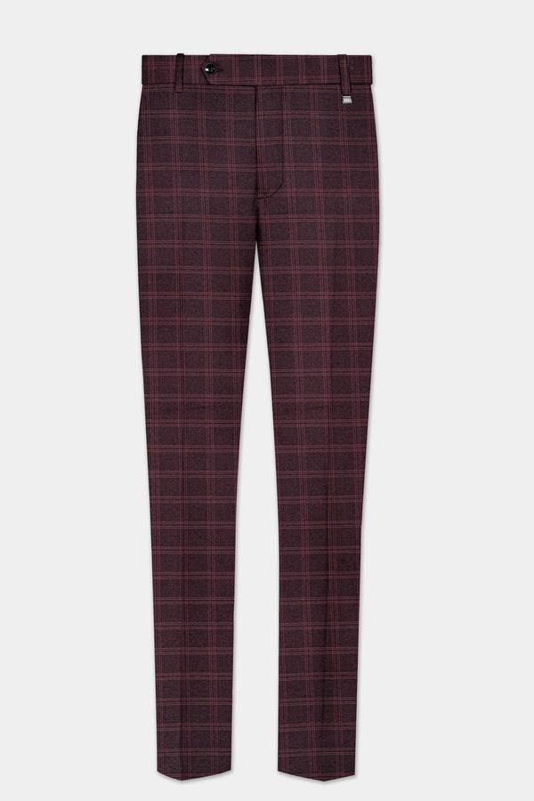 Russett Maroon Plaid Wool Rich Stretchable Waistband Pant