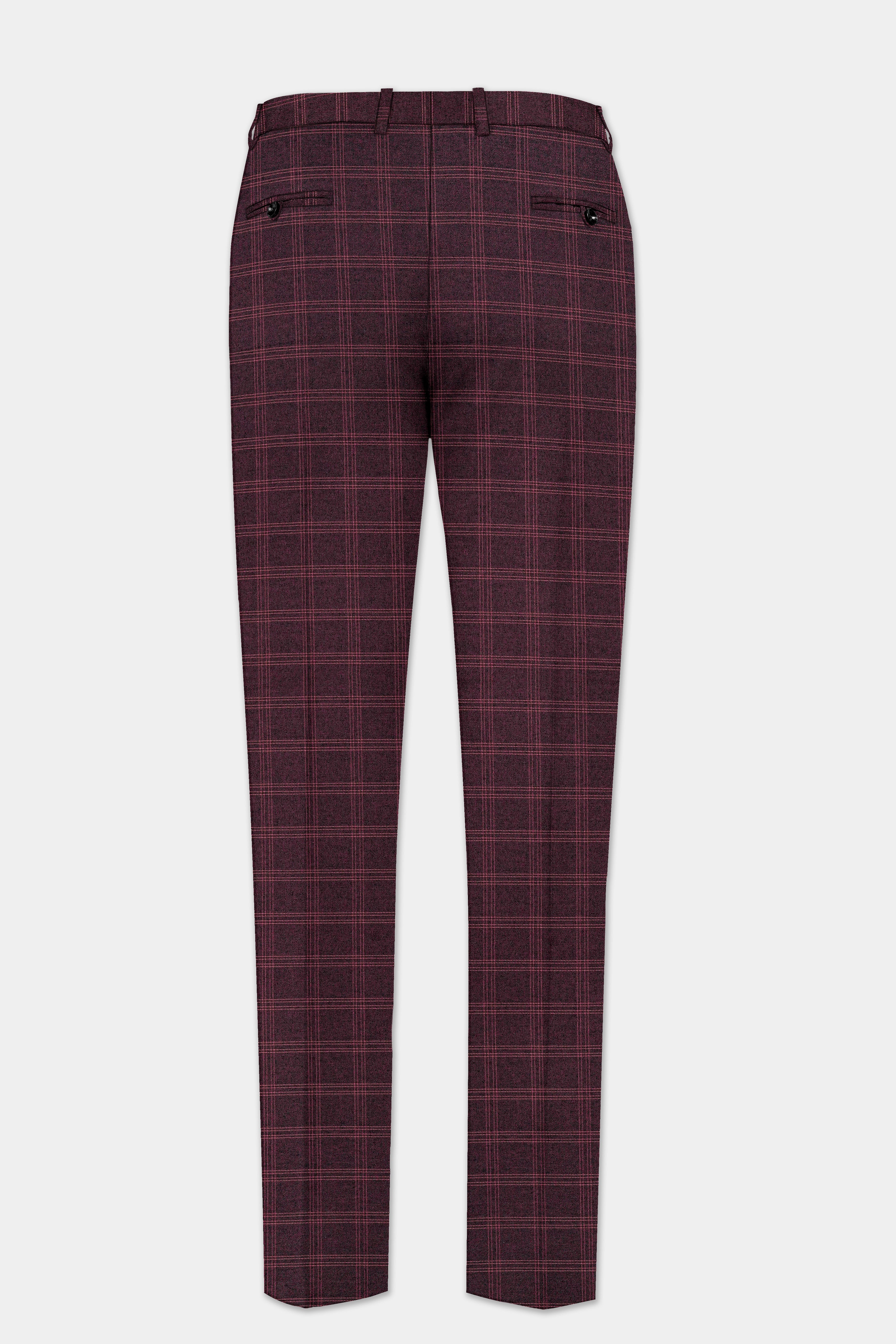 Russett Maroon Plaid Wool Rich Stretchable Waistband Pant