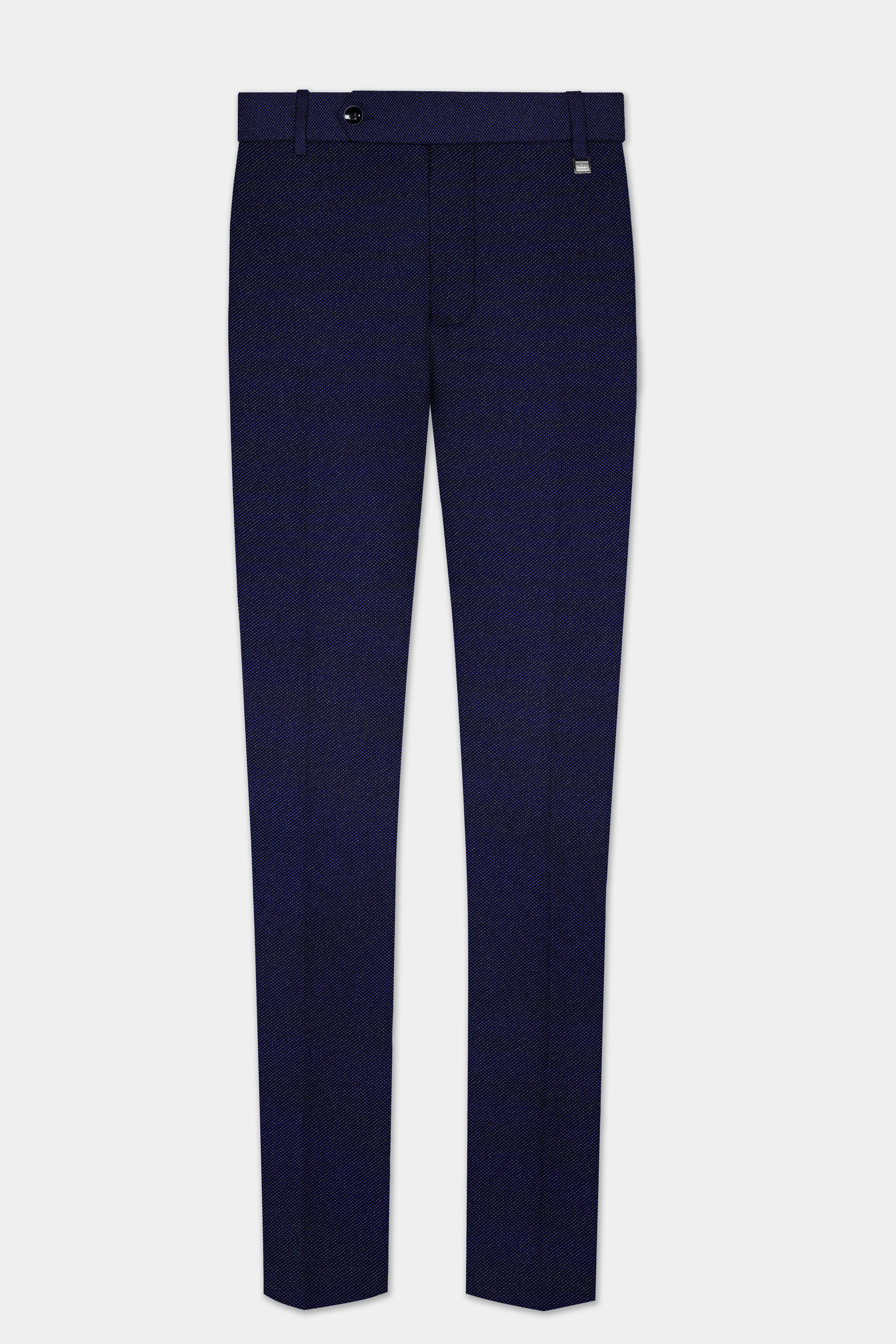 Midnight Blue Textured Wool Rich Stretchable Waistband Pant