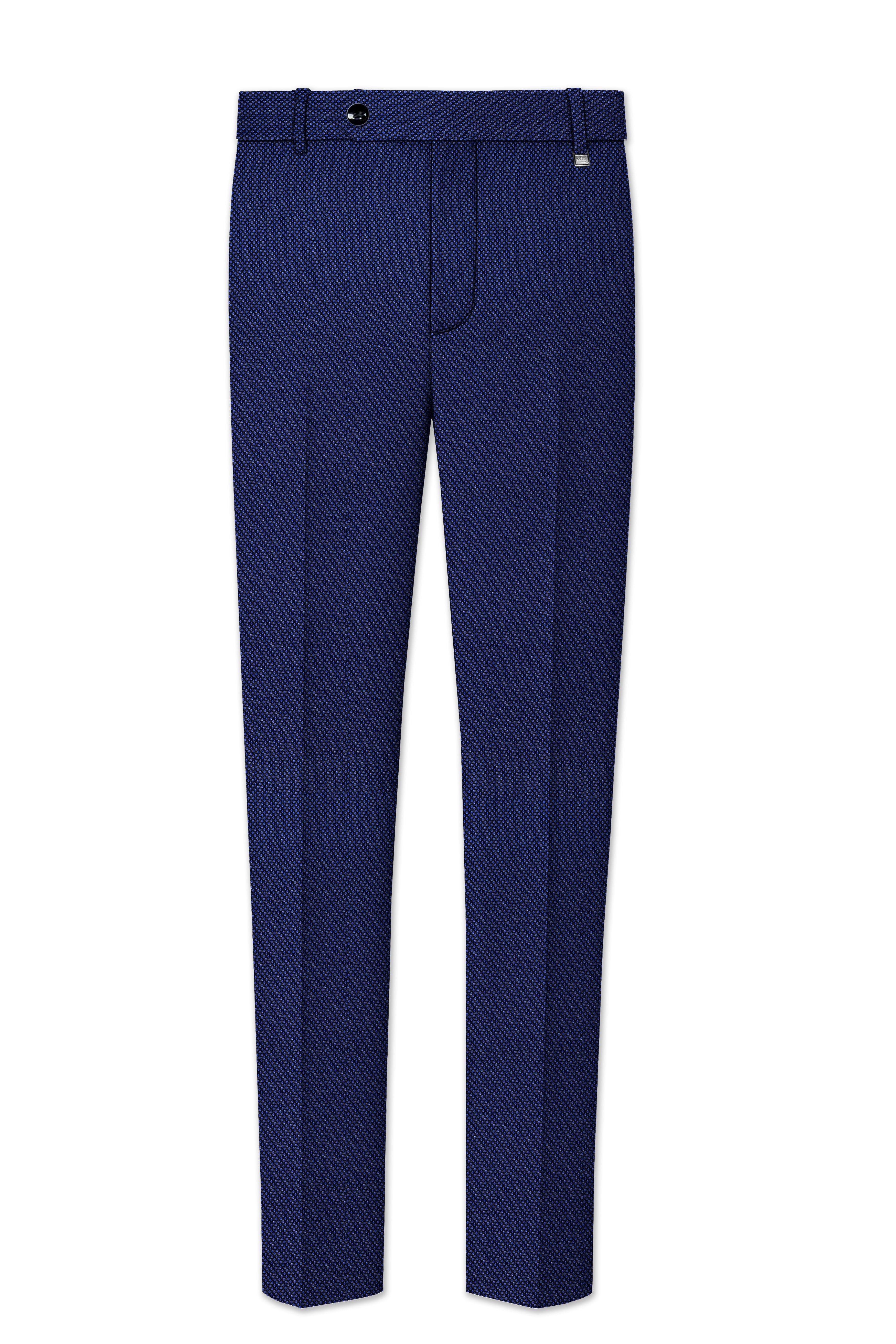 Midnight Blue Textured Wool Rich Stretchable Waistband Pant