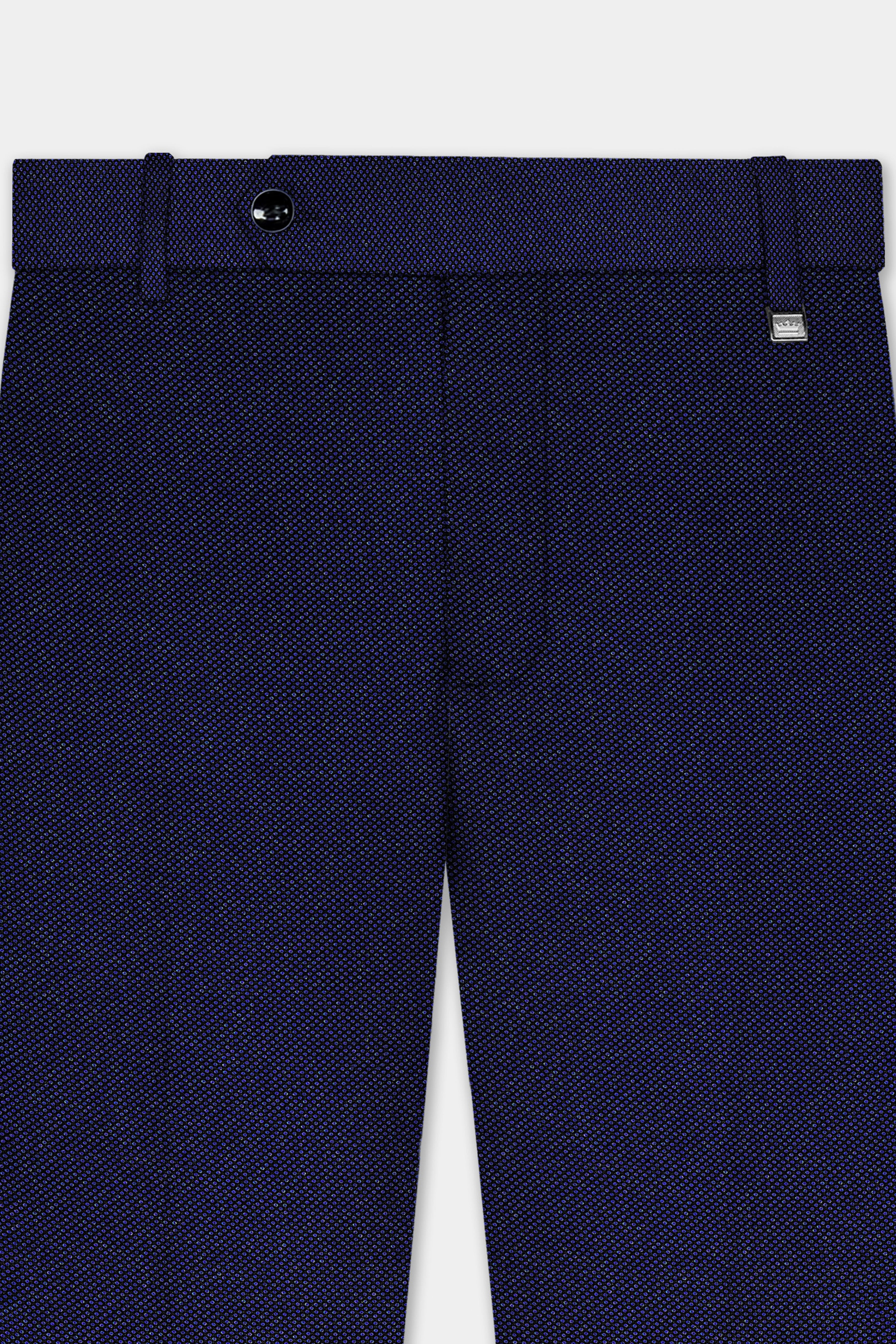 Midnight Blue Textured Wool Rich Stretchable Waistband Pant