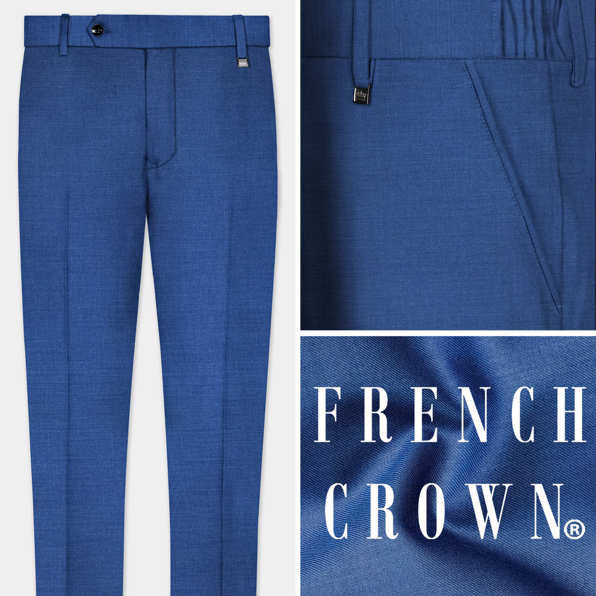 Cobalt Blue Solid Premium Wool Rich Pant For - Main Image