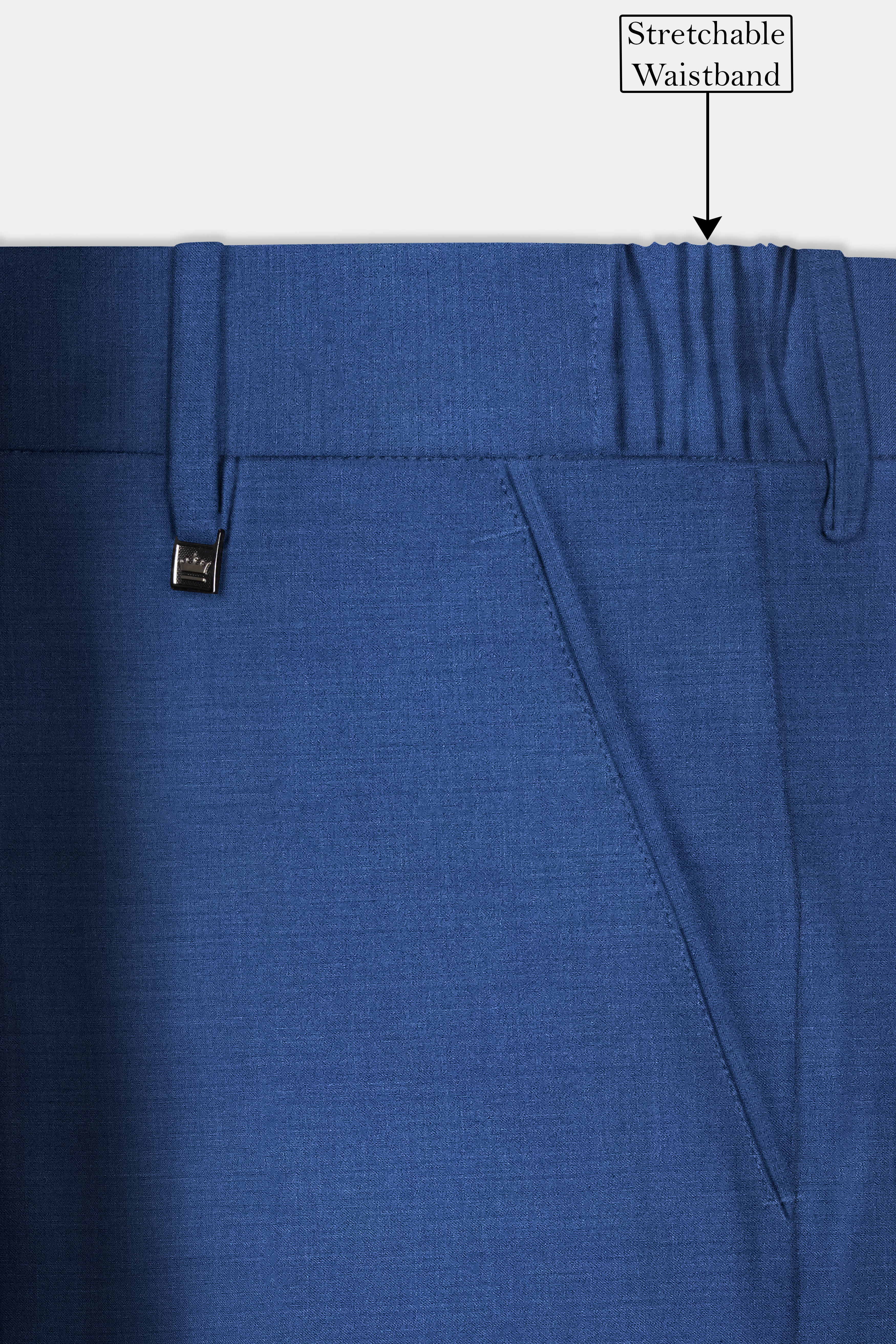 Cobalt Blue Solid Wool Rich Stretchable Waistband Pant