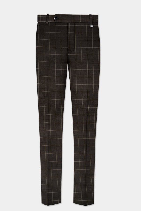 Eclipse Brown Plaid Wool Rich Stretchable Waistband Pant