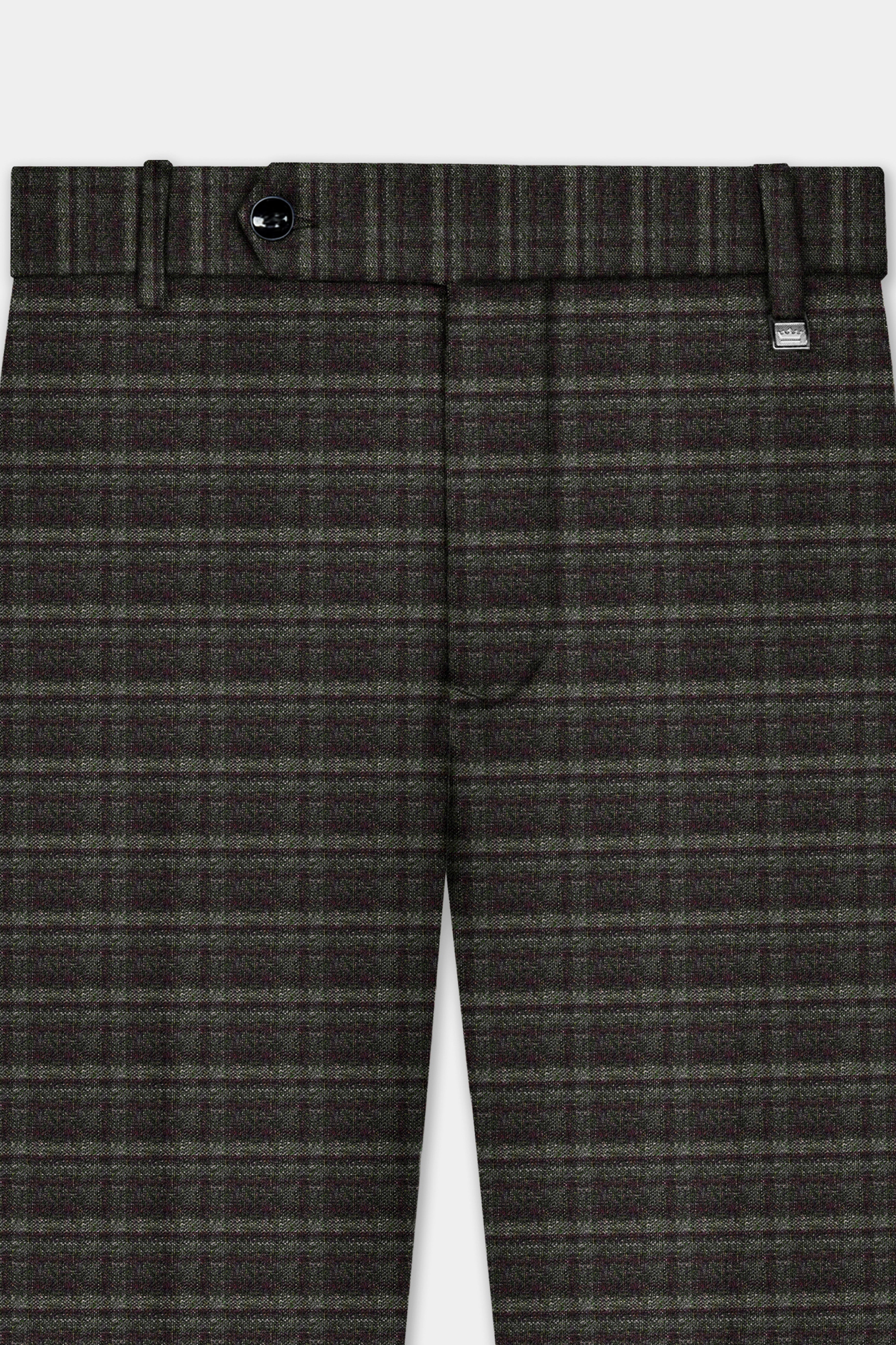 Zeus Gray And Lisbon Green Plaid Wool Rich Stretchable Waistband Pant