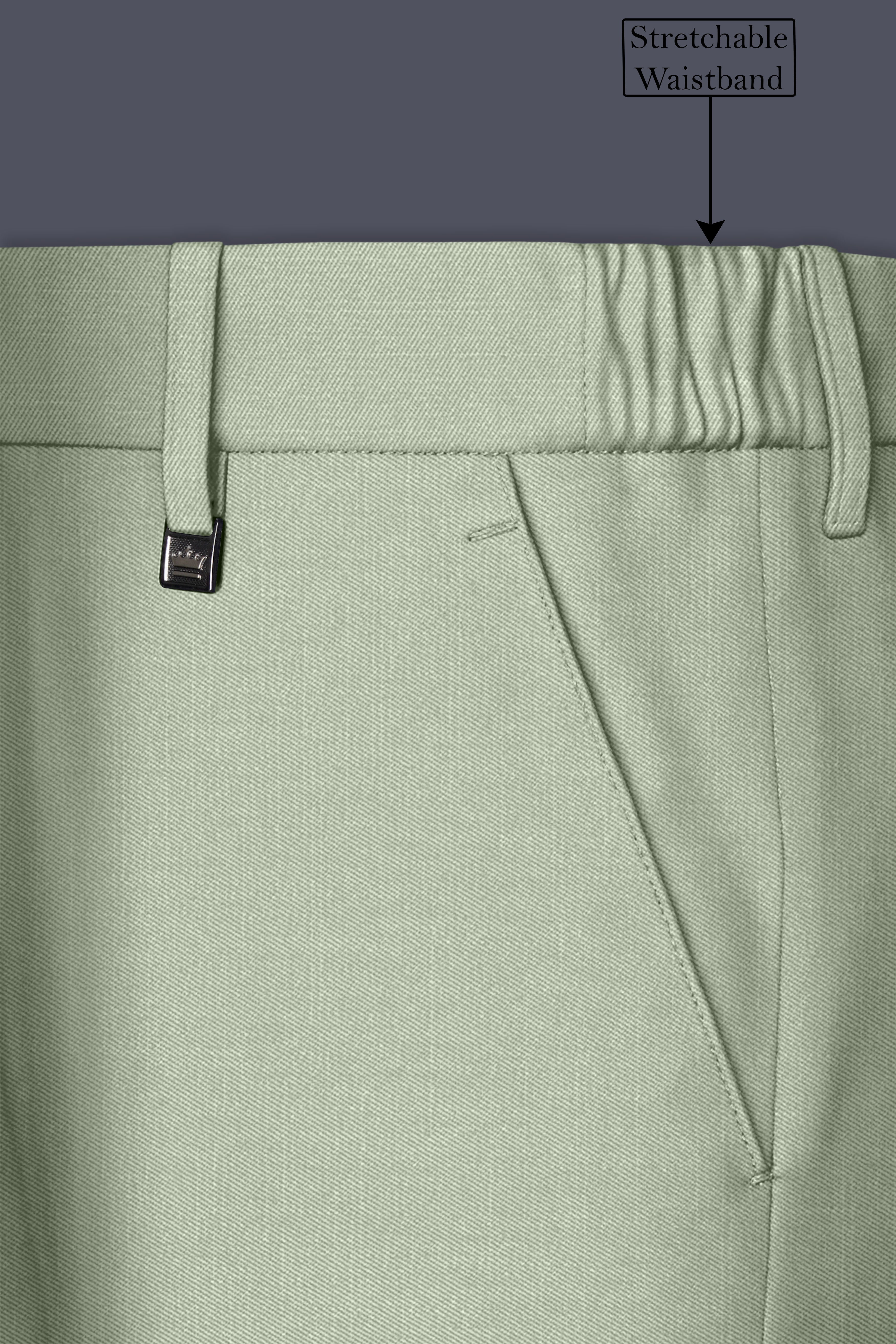 Spanish Green Solid Wool Rich Slight Stretch Waistband Pant