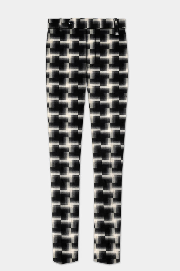 Jade Black And Almond Cream Printed Wool Rich Stretchable Waistband Pant