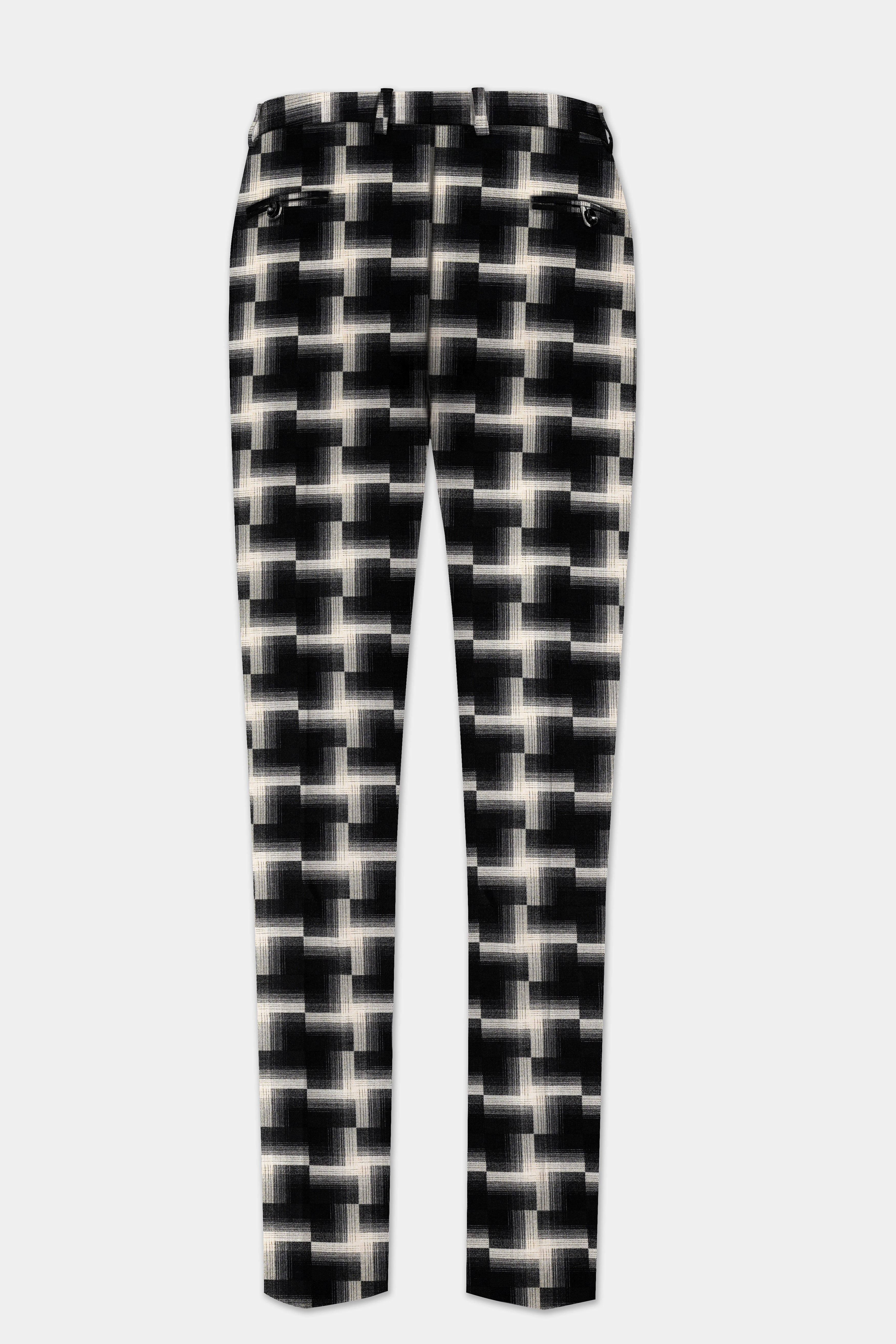 Jade Black And Almond Cream Printed Wool Rich Stretchable Waistband Pant