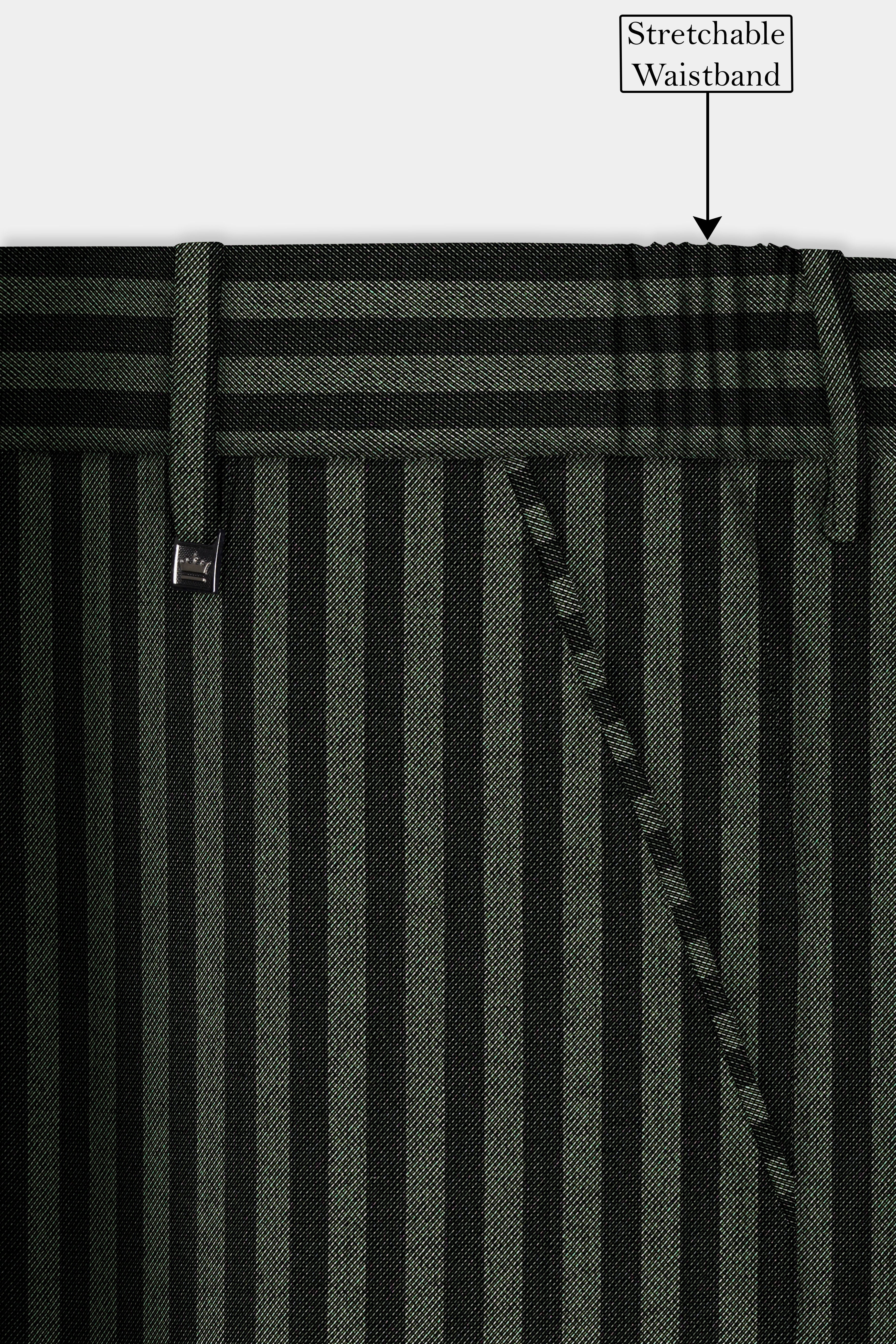 Racing Green And Jade Black Striped Wool Rich Pant