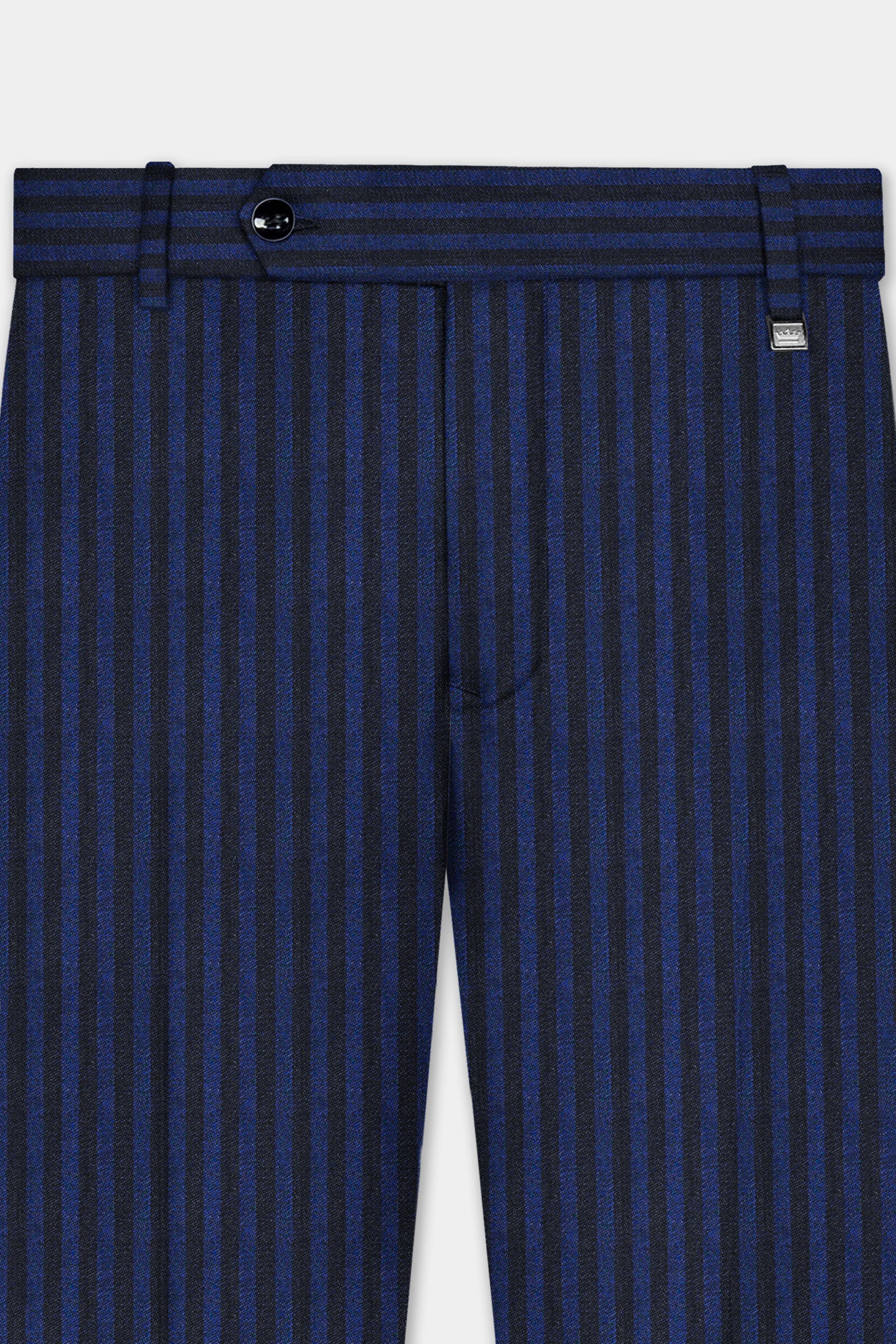 Biscay Blue And Jade Black Striped Wool Rich Pant