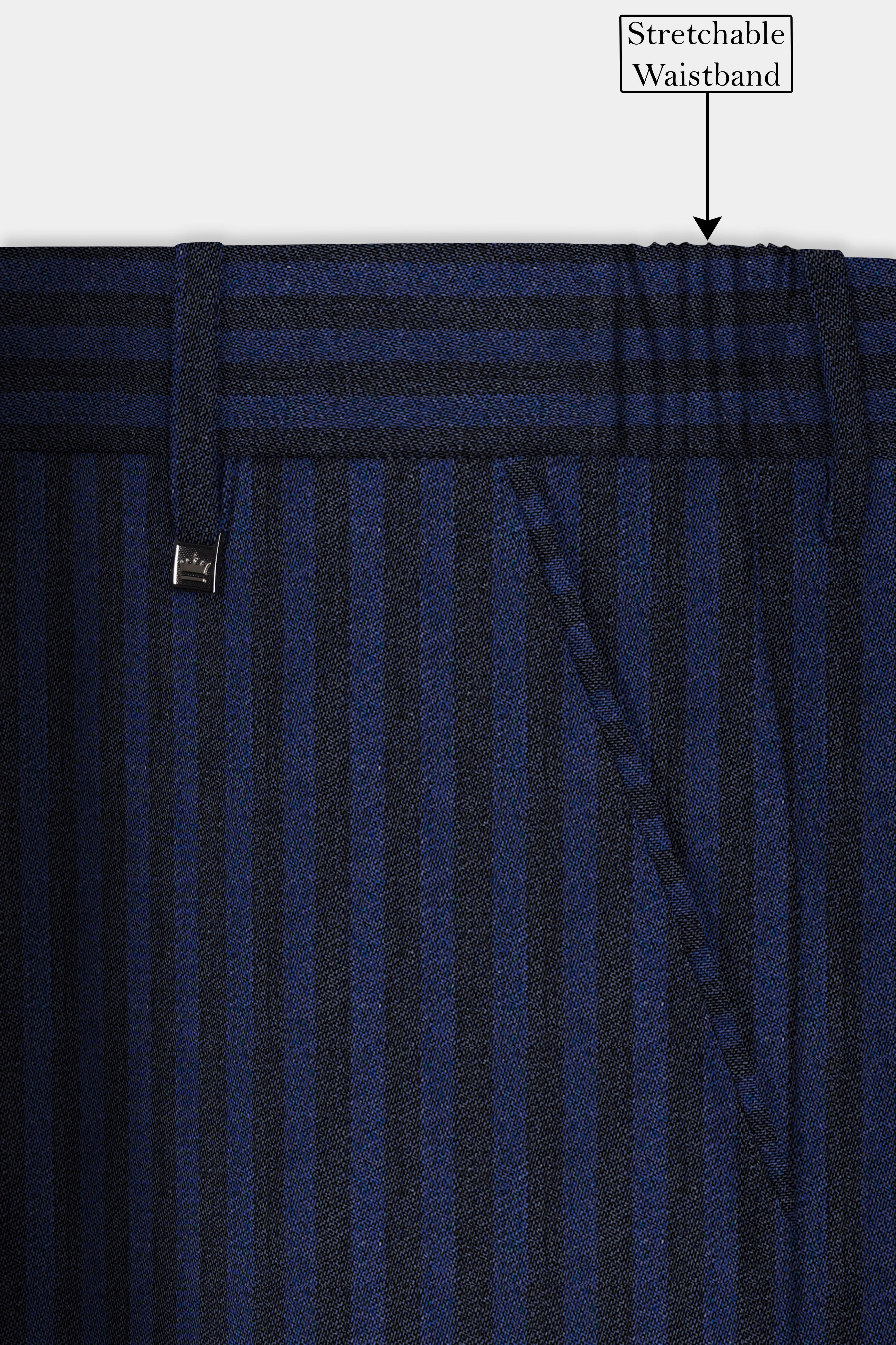 Biscay Blue And Jade Black Striped Wool Rich Pant