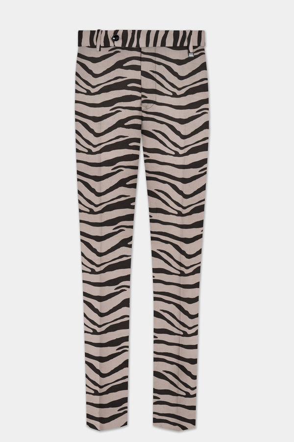 Silk Cream And Zeus Brown Tiger Printed Corduroy Pant