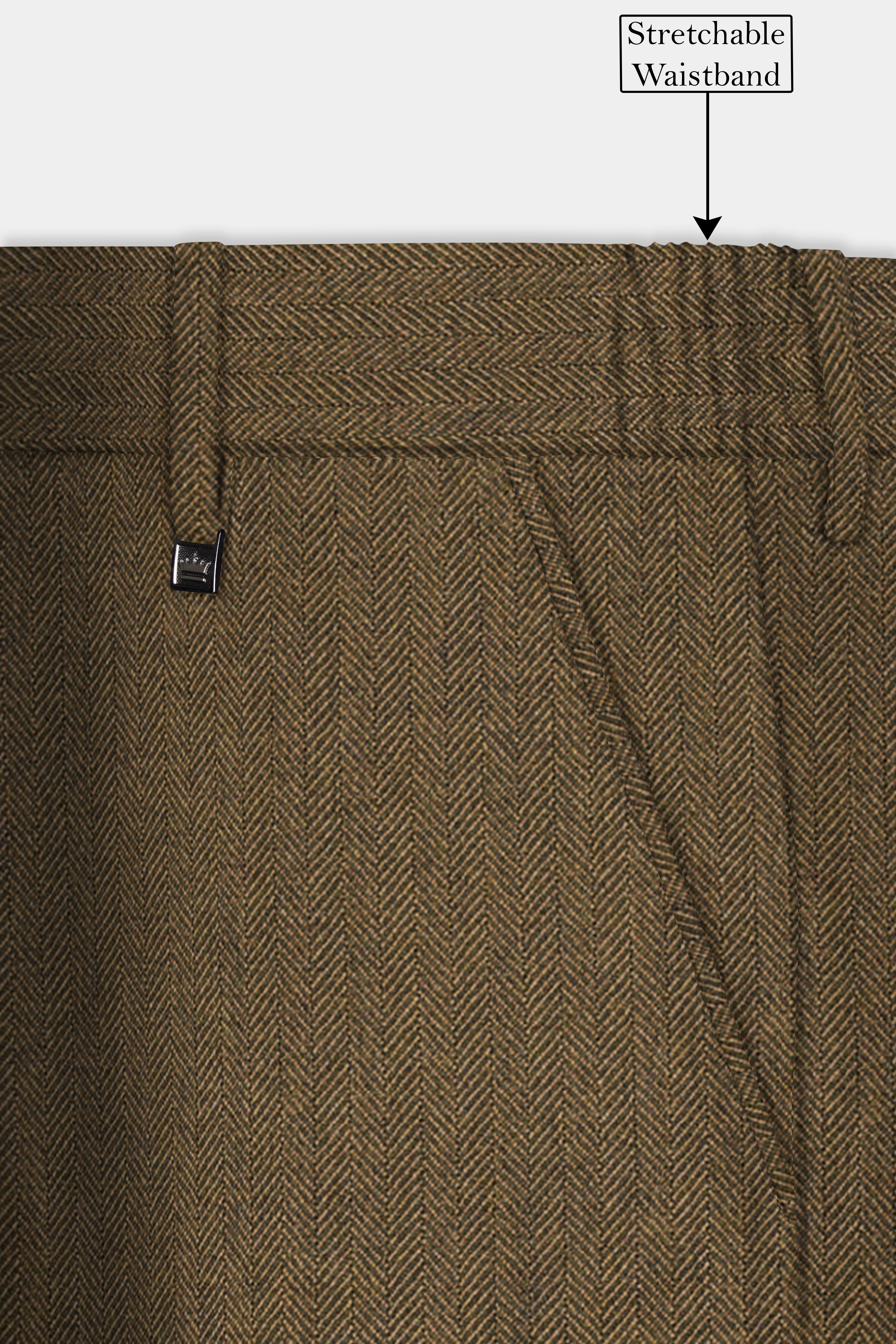 Bronze herringbone Plaid Tweed Stretchable Waistband Pant