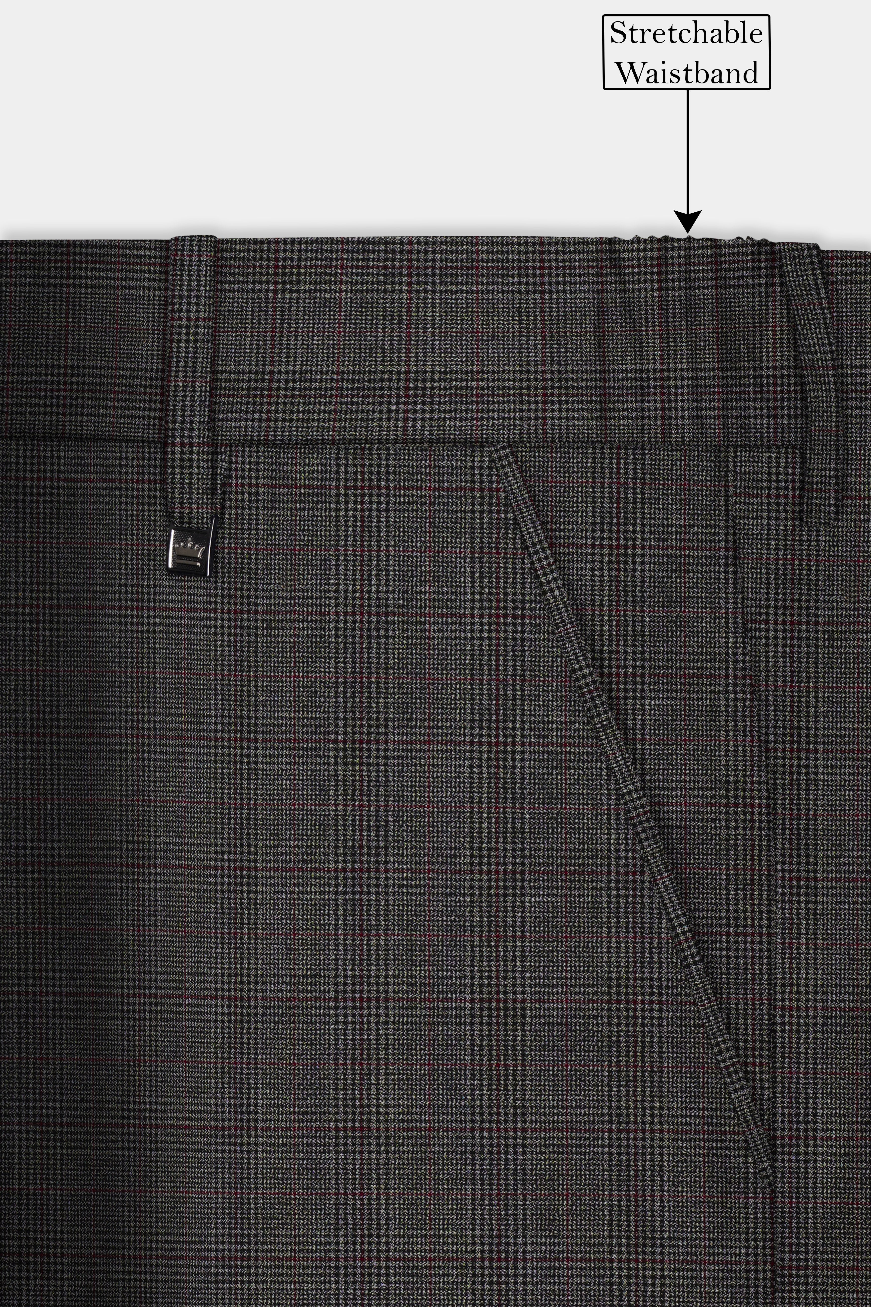 Iridium Gray Plaid Wool Rich Stretchable Waistband Pant