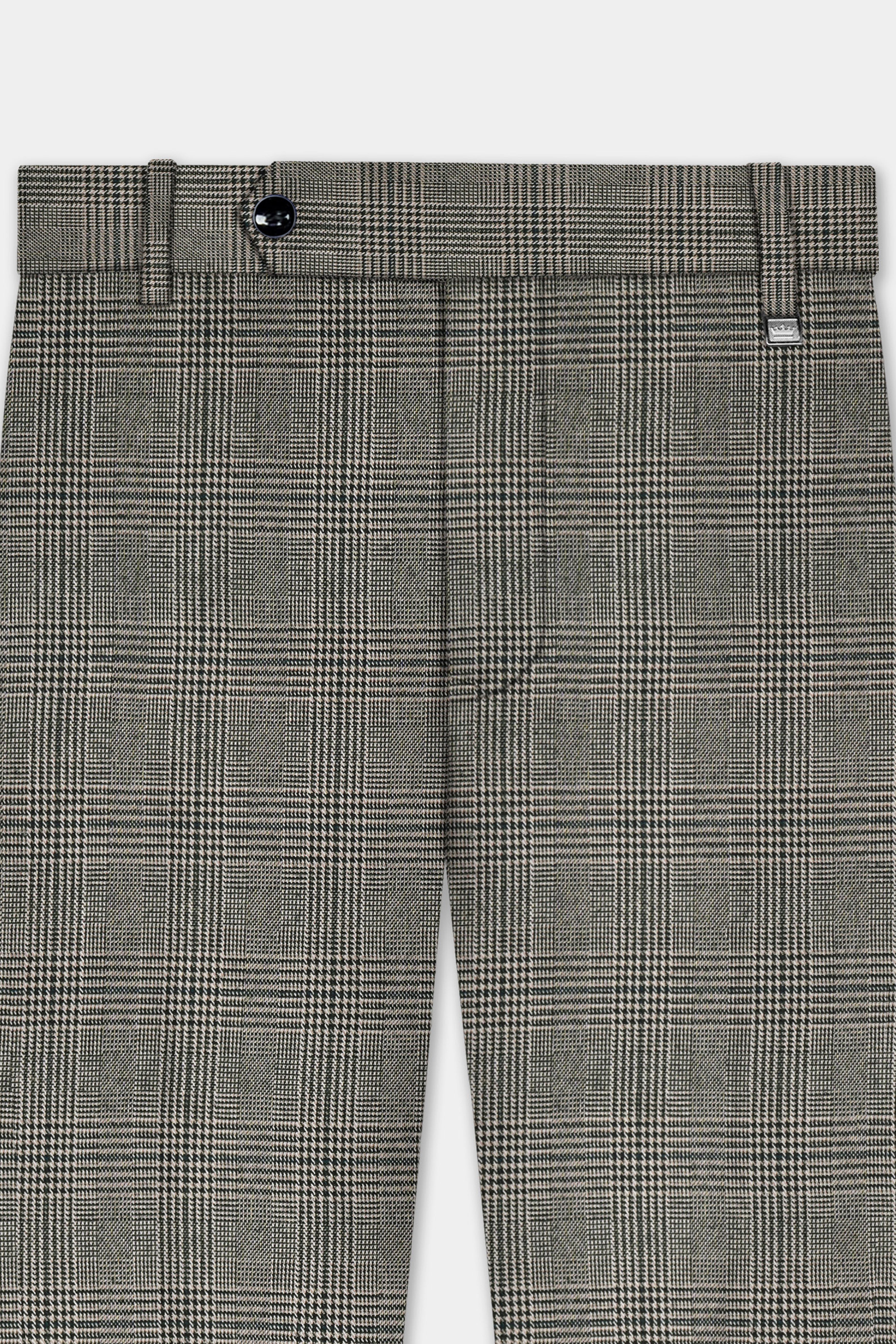 Spicy Brown Plaid Tweed Stretchable Waistband Pant