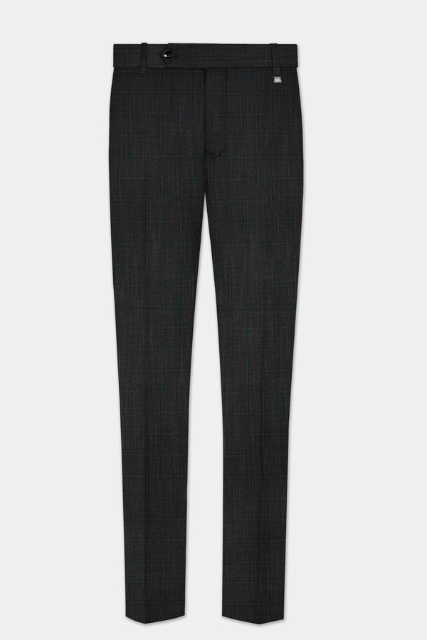 Charcoal Gray Plaid Wool Rich Stretchable Waistband Pant