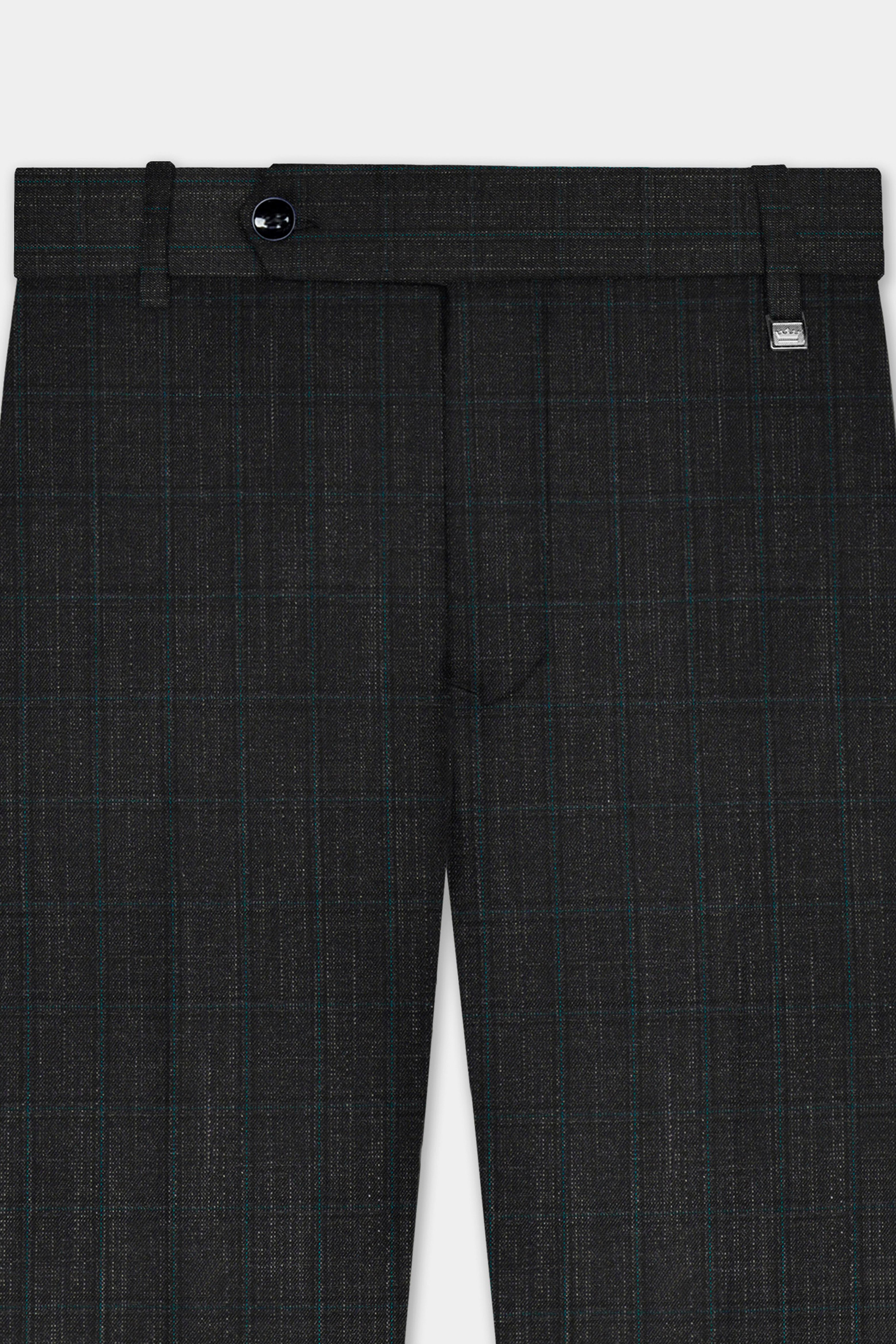 Charcoal Gray Plaid Wool Rich Stretchable Waistband Pant