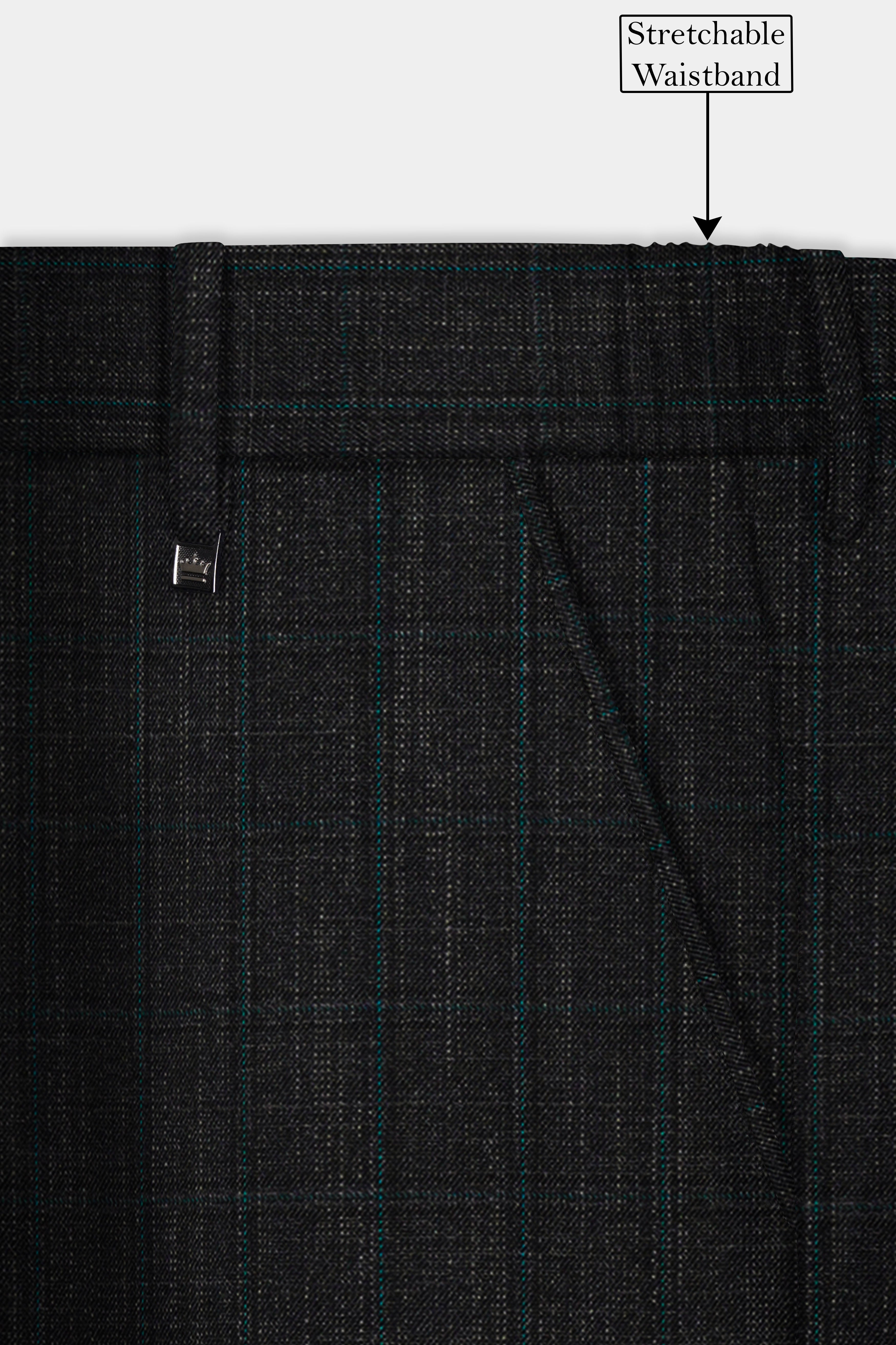 Charcoal Gray Plaid Wool Rich Stretchable Waistband Pant