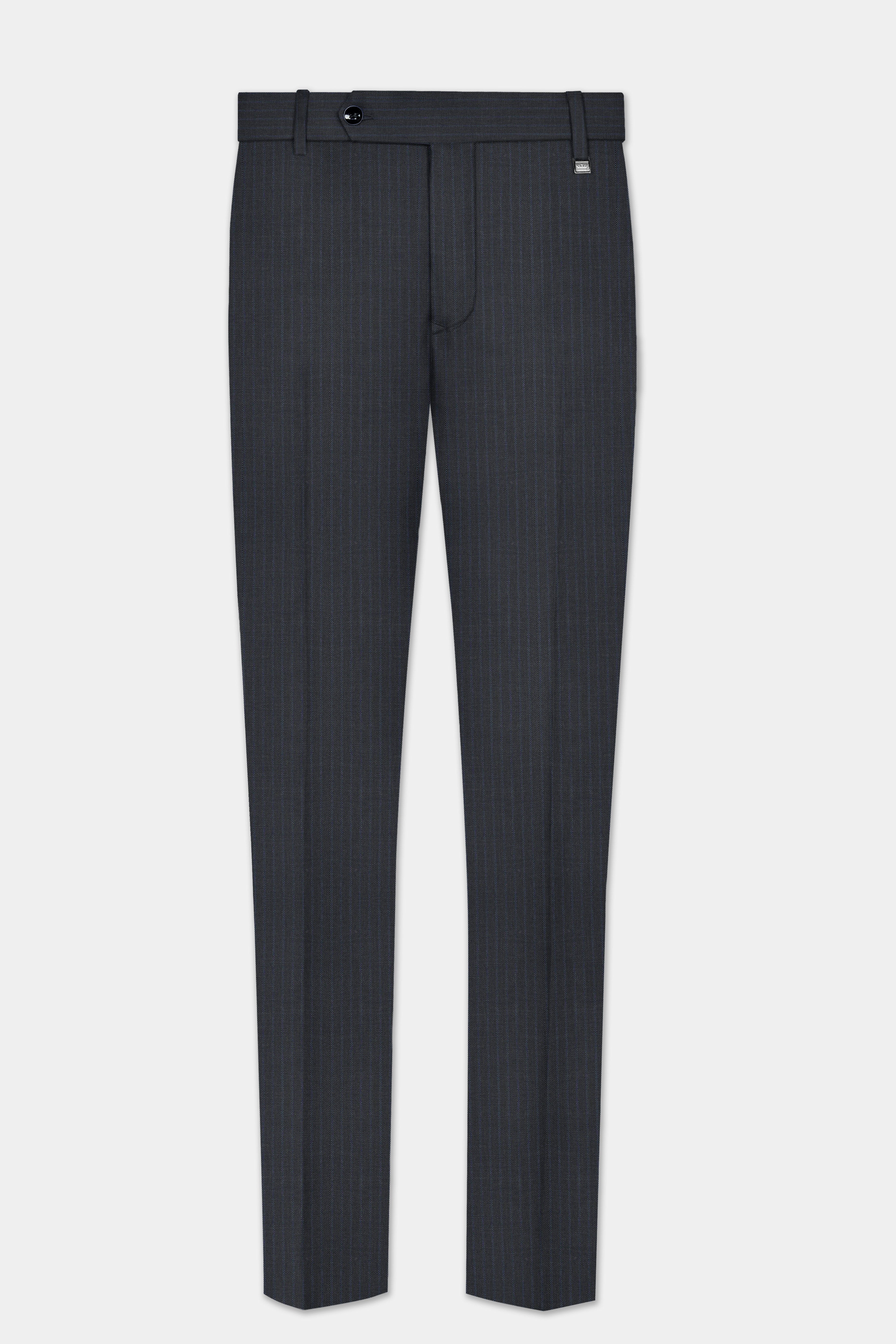 GraphiteSlim-Mine Shaft Gray Stripes Dobby Textured Wool Rich Stretchable Waistband Pant