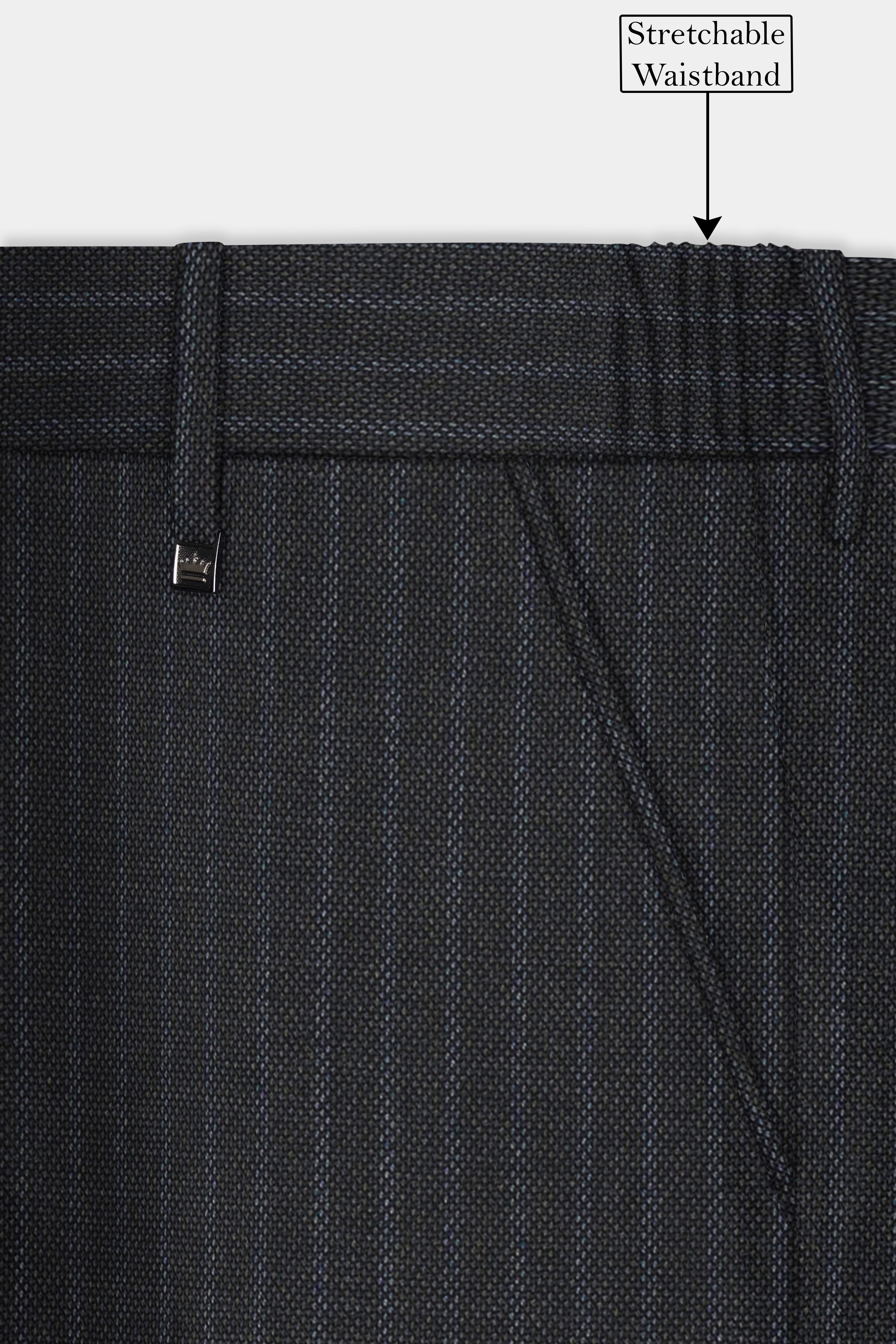 GraphiteSlim-Mine Shaft Gray Stripes Dobby Textured Wool Rich Stretchable Waistband Pant