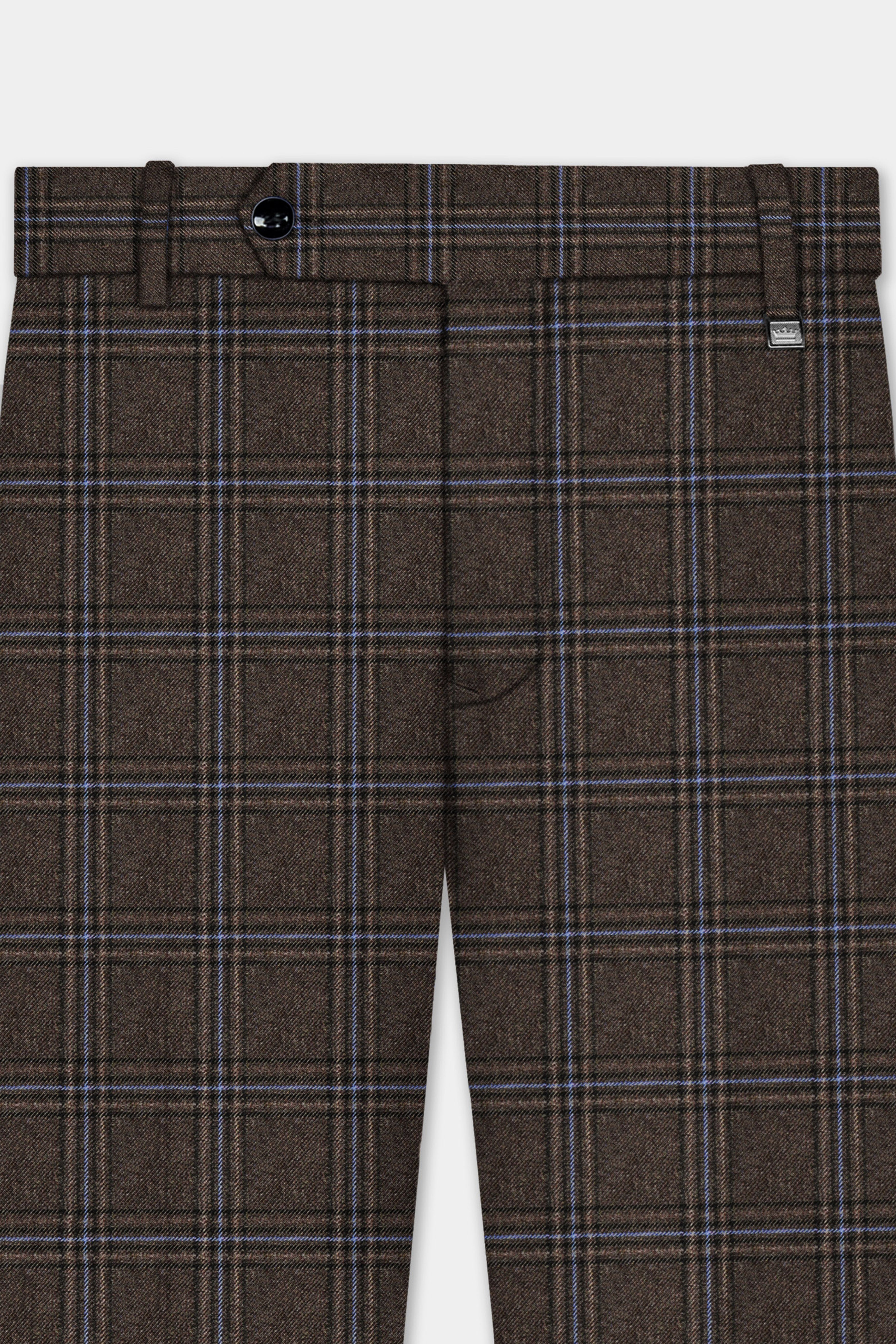 Tweed Crest-Bistre Brown Plaid Stretchable Waistband Pant