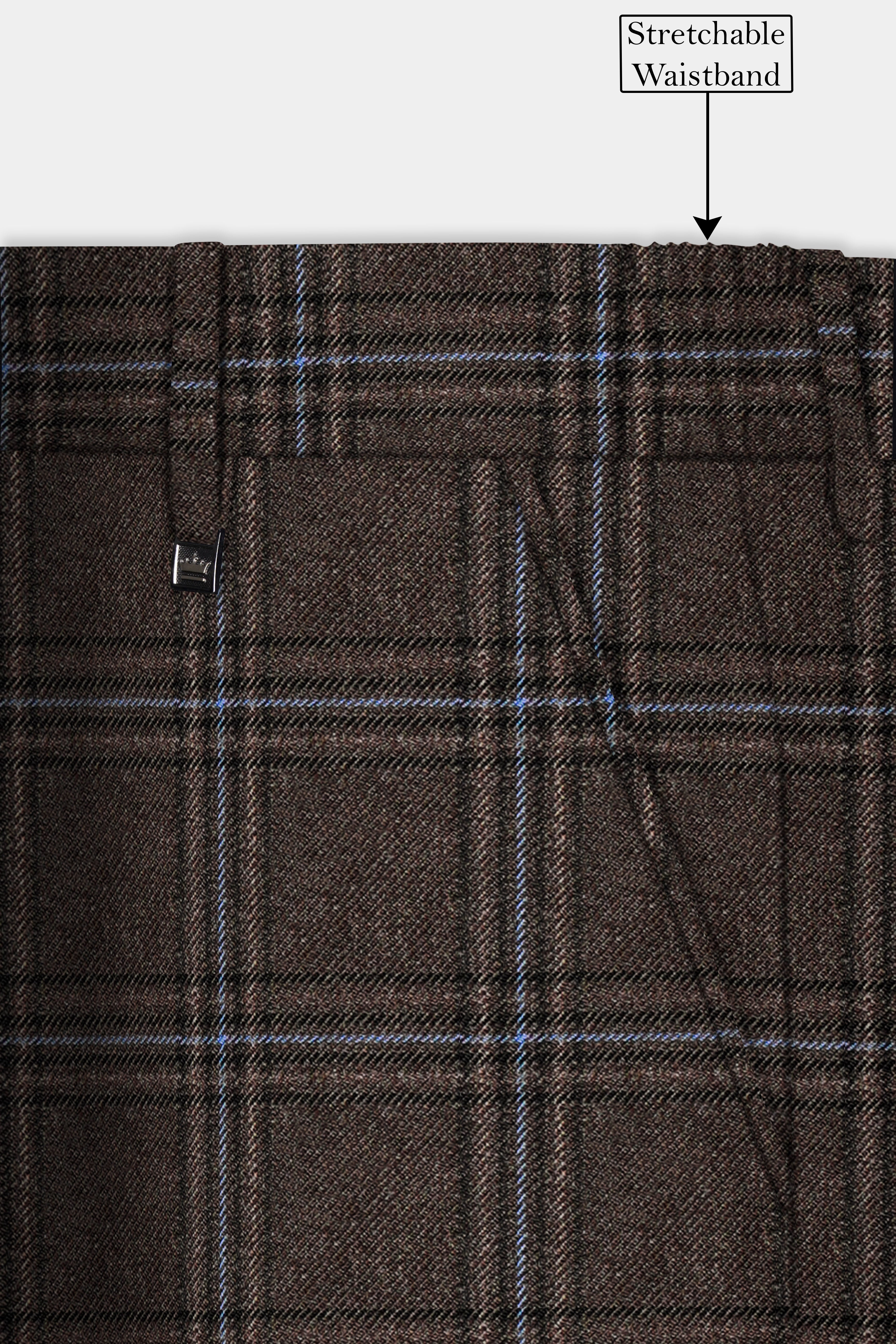 Tweed Crest-Bistre Brown Plaid Stretchable Waistband Pant