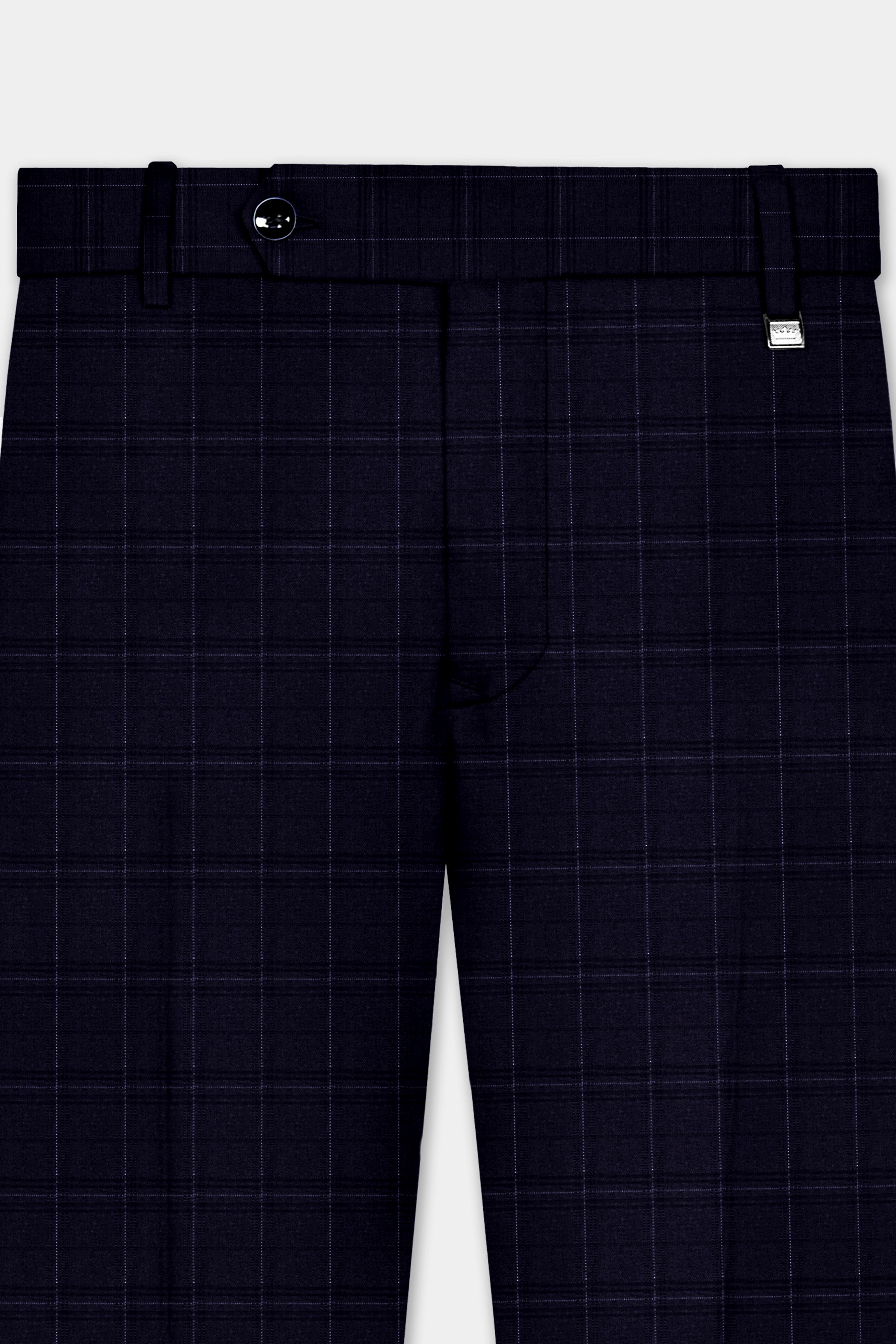 Sapphire Grid-Mirage Blue Plaid Wool Rich Stretchable Waistband Pant