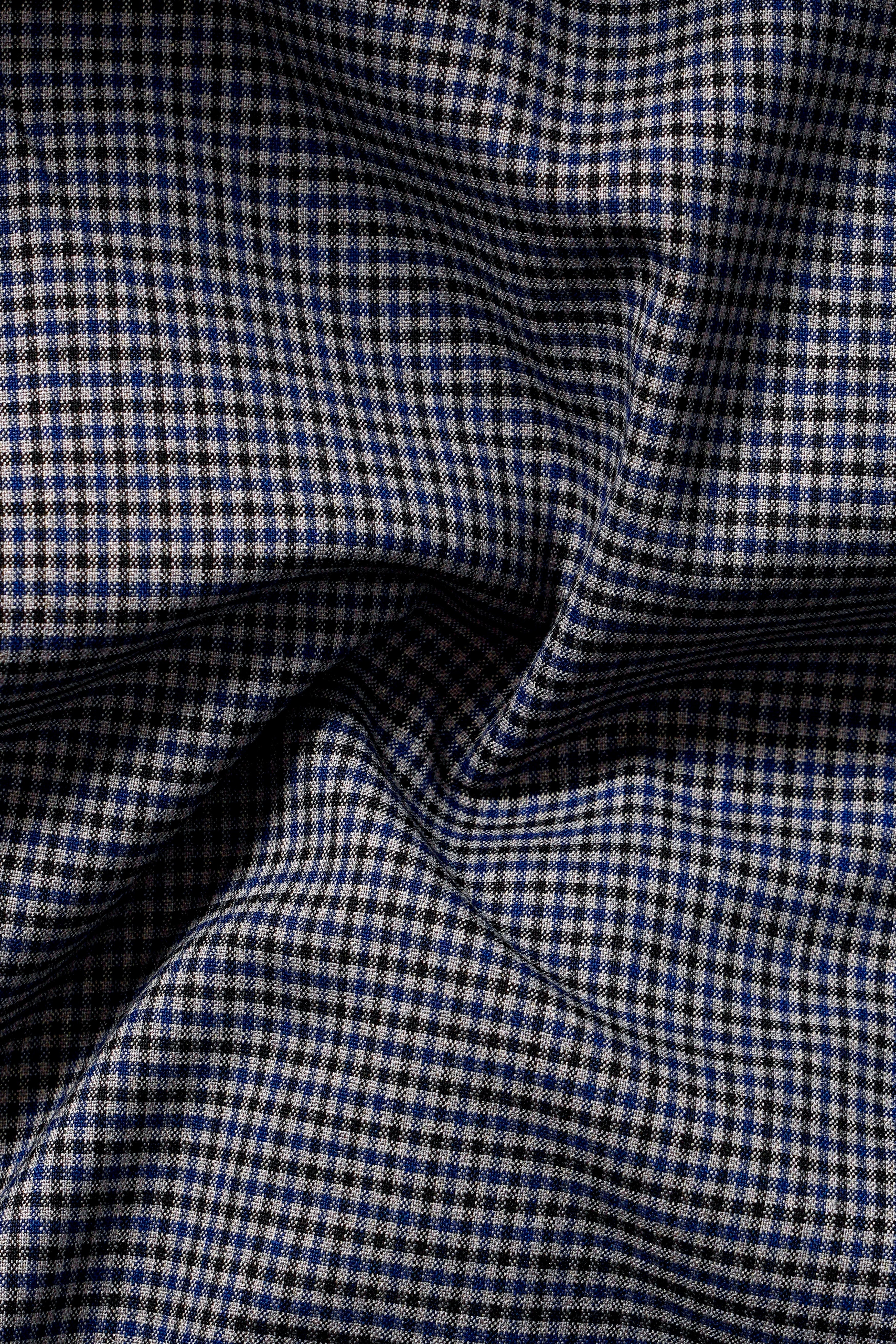 Titan-Downriver Blue And Piano Gray Gingham Checked Wool Rich Stretchable Waistband Pant