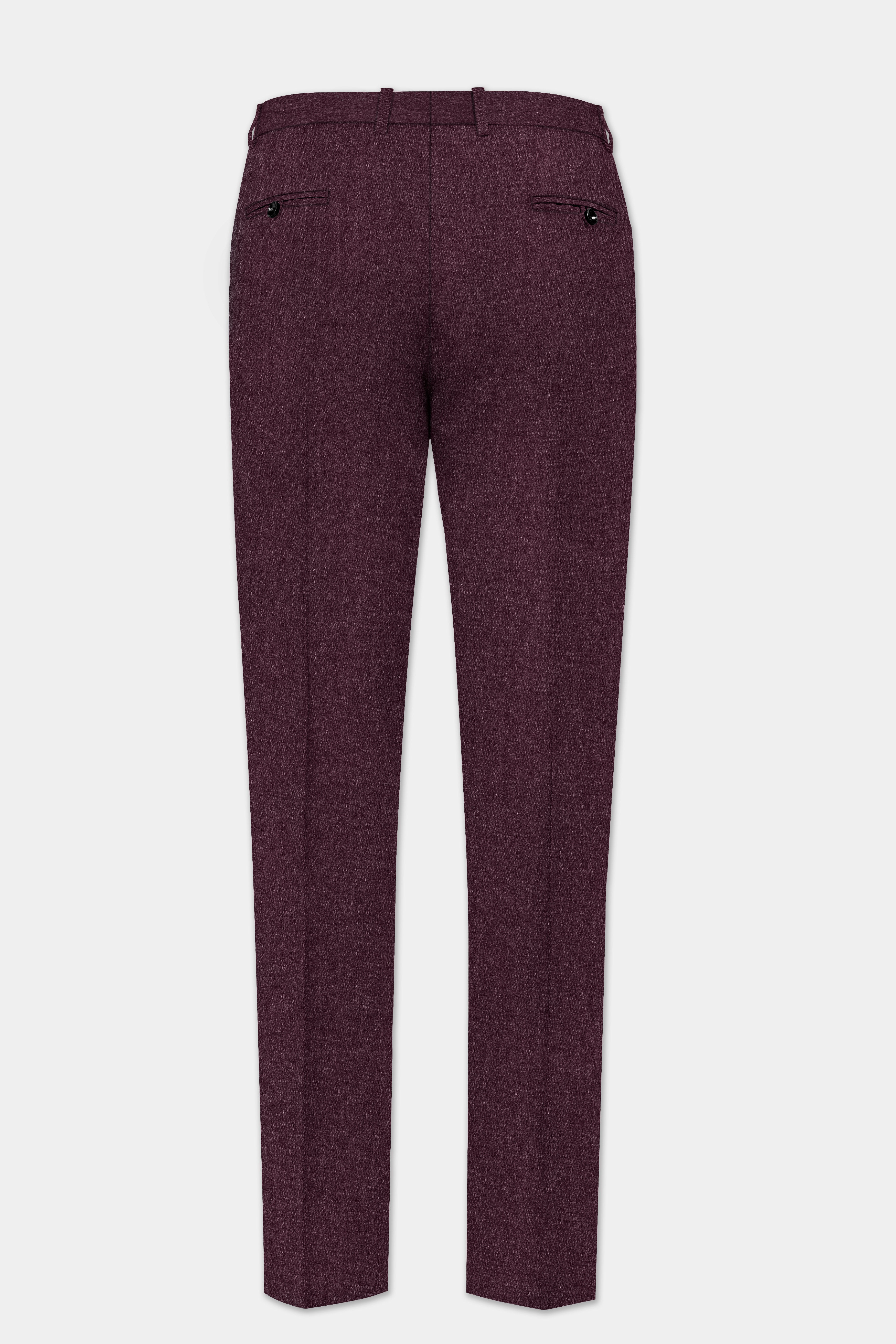 Crimson Dusk-Eclipse Maroon Textured Tweed Stretchable Waistband Pant