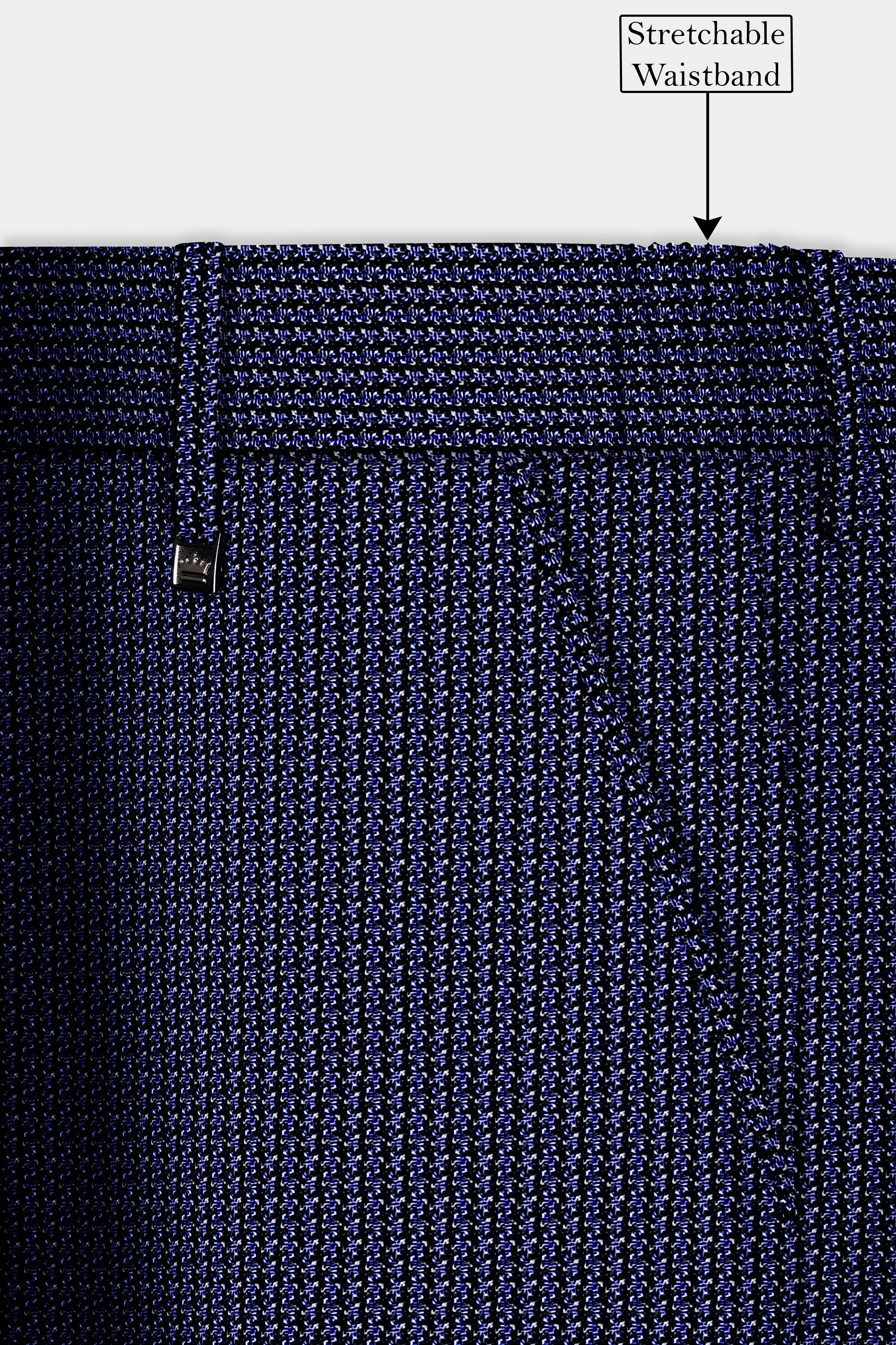 Azure Crest-Topaz Blue houndstooth Textured Wool Rich Stretchable Waistband Pant