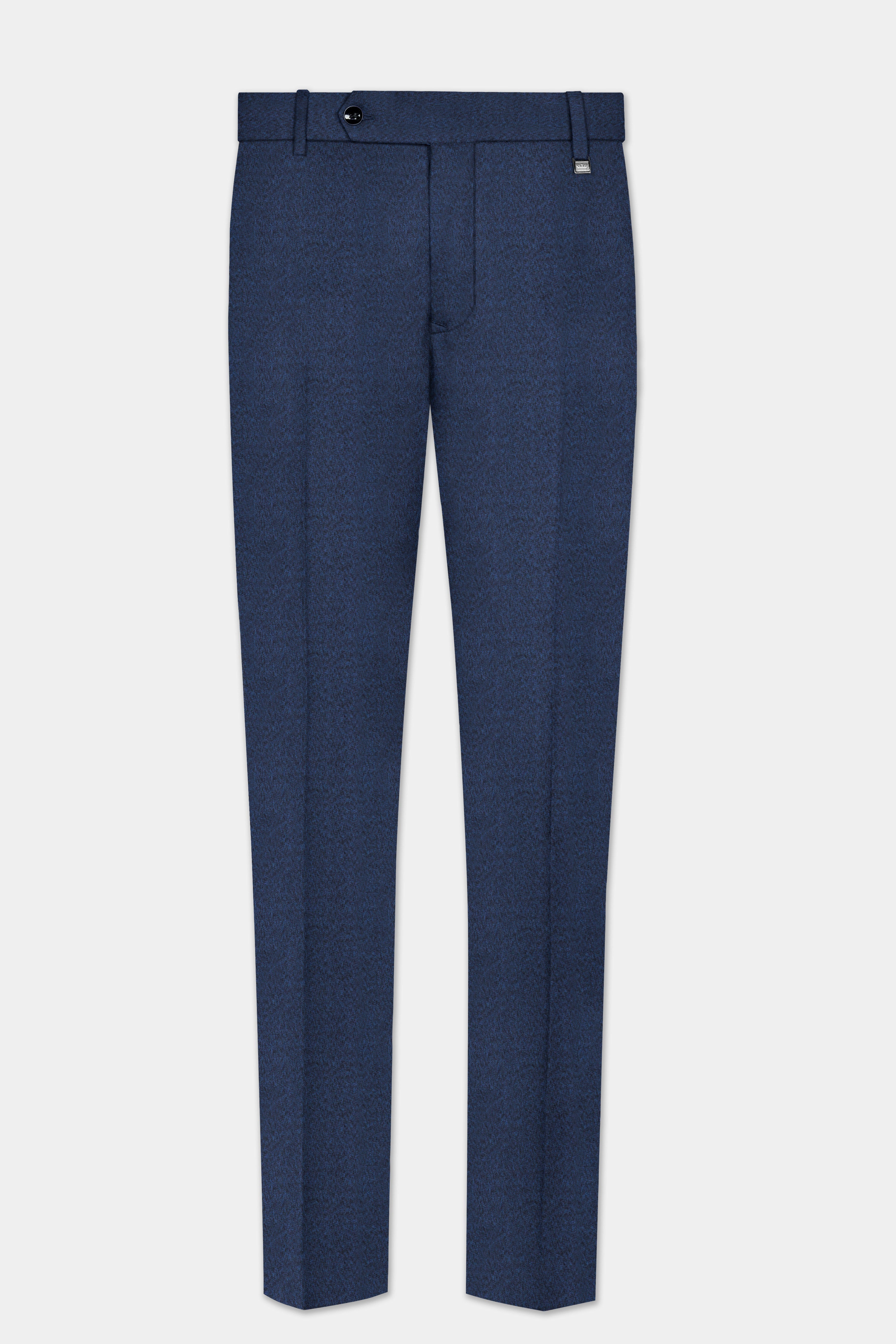 Nautical Crest-Martinique Blue Textured Cotton Stretchable Waistband Pant