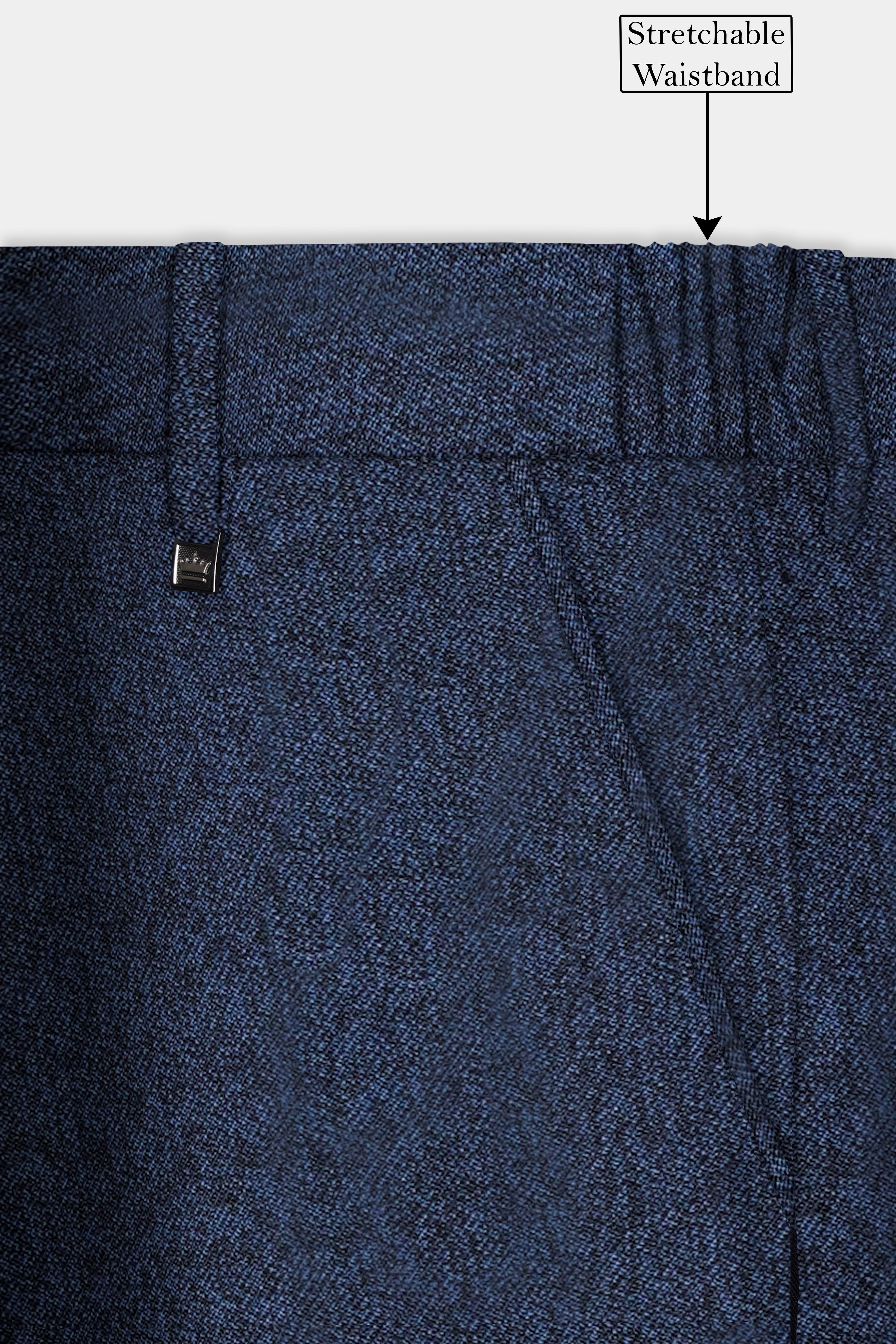 Nautical Crest-Martinique Blue Textured Cotton Stretchable Waistband Pant