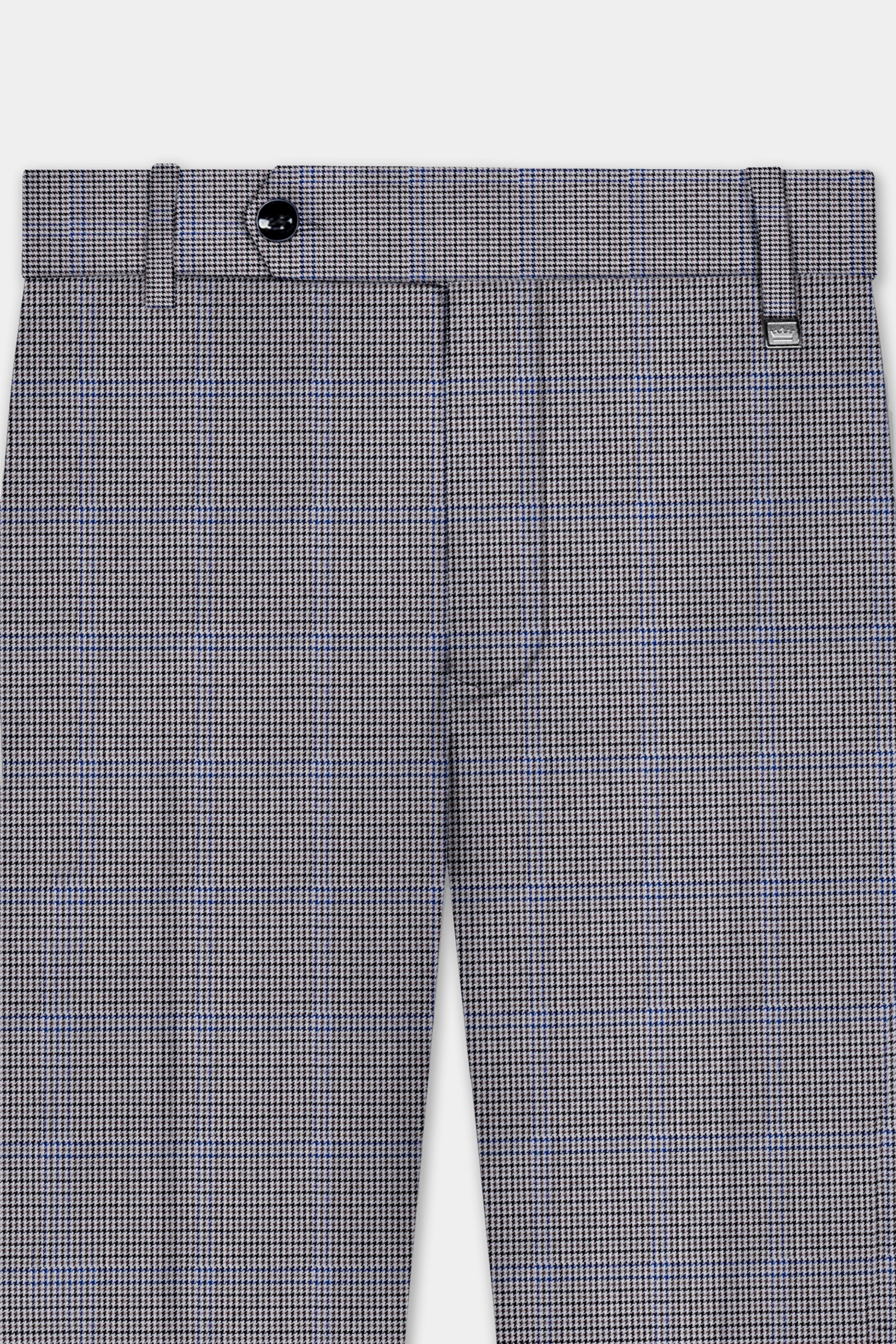 Aristo Blue-Dolphin Gray Plaid Wool Rich Stretchable Waistband Pant