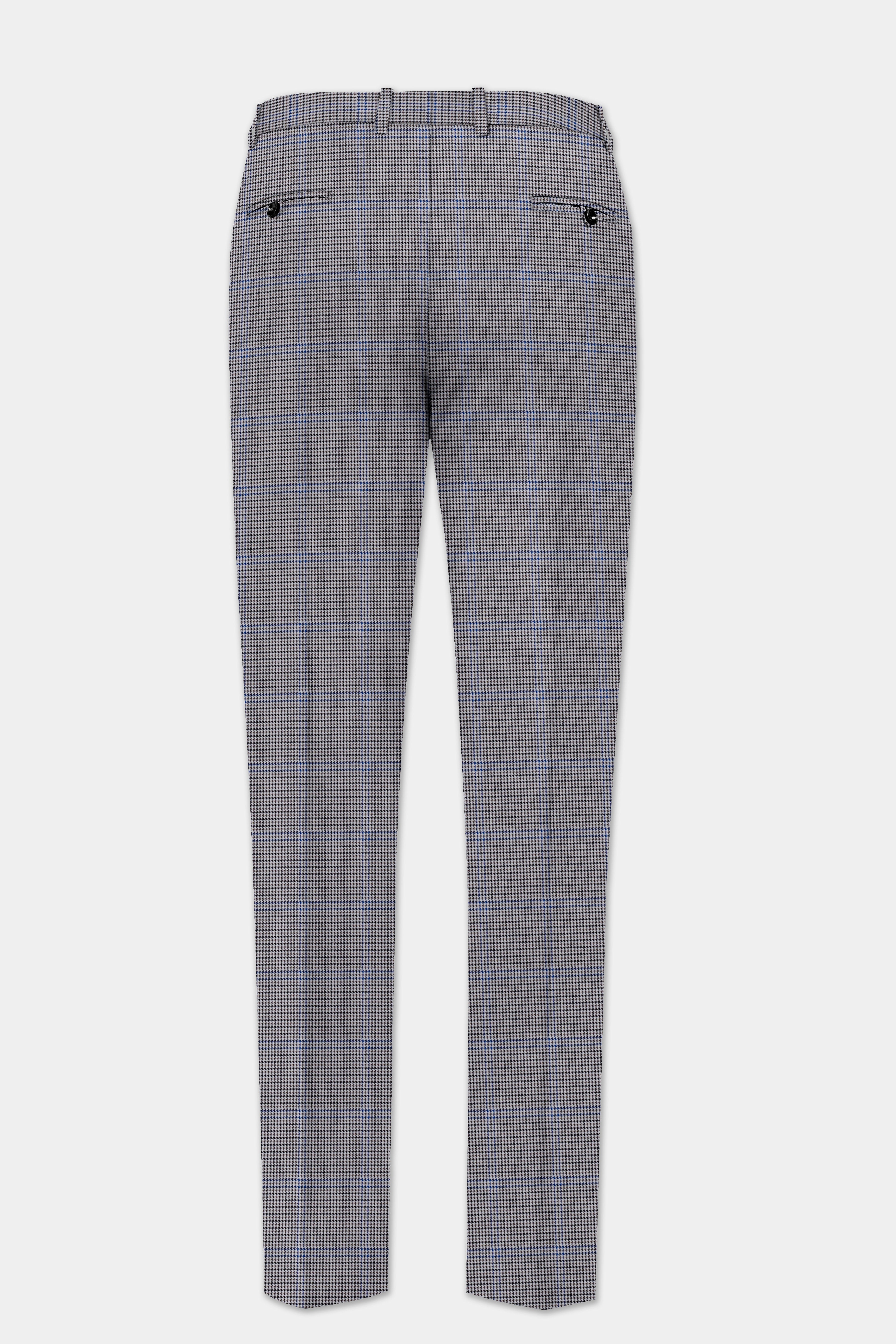 Aristo Blue-Dolphin Gray Plaid Wool Rich Stretchable Waistband Pant